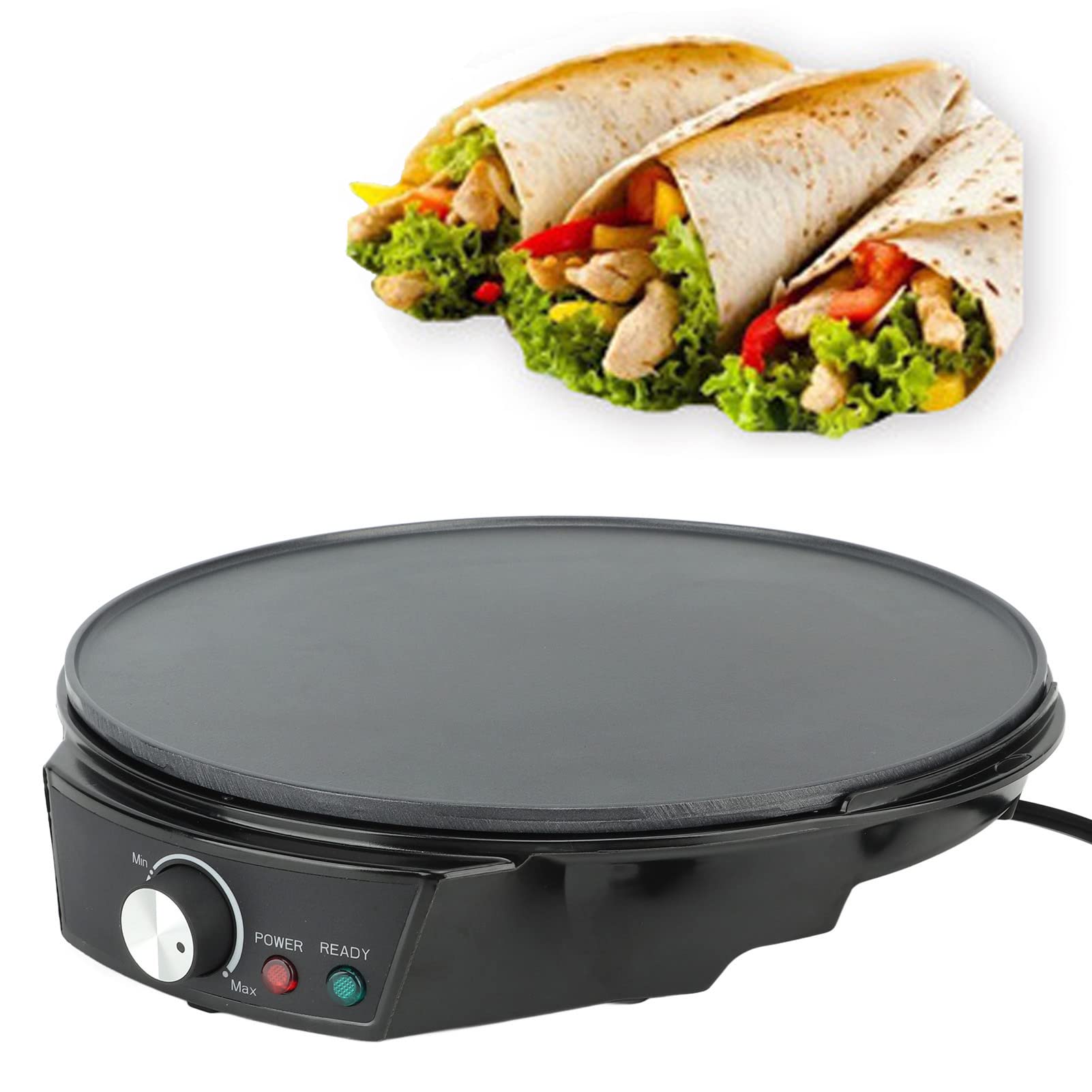 900W Electric Crepe Maker with Nonstick Surface, 30cm Adjustable Temperature Control - Perfect for Homemade Crepes, Tortillas, Pancakes & Breakfast Cooking