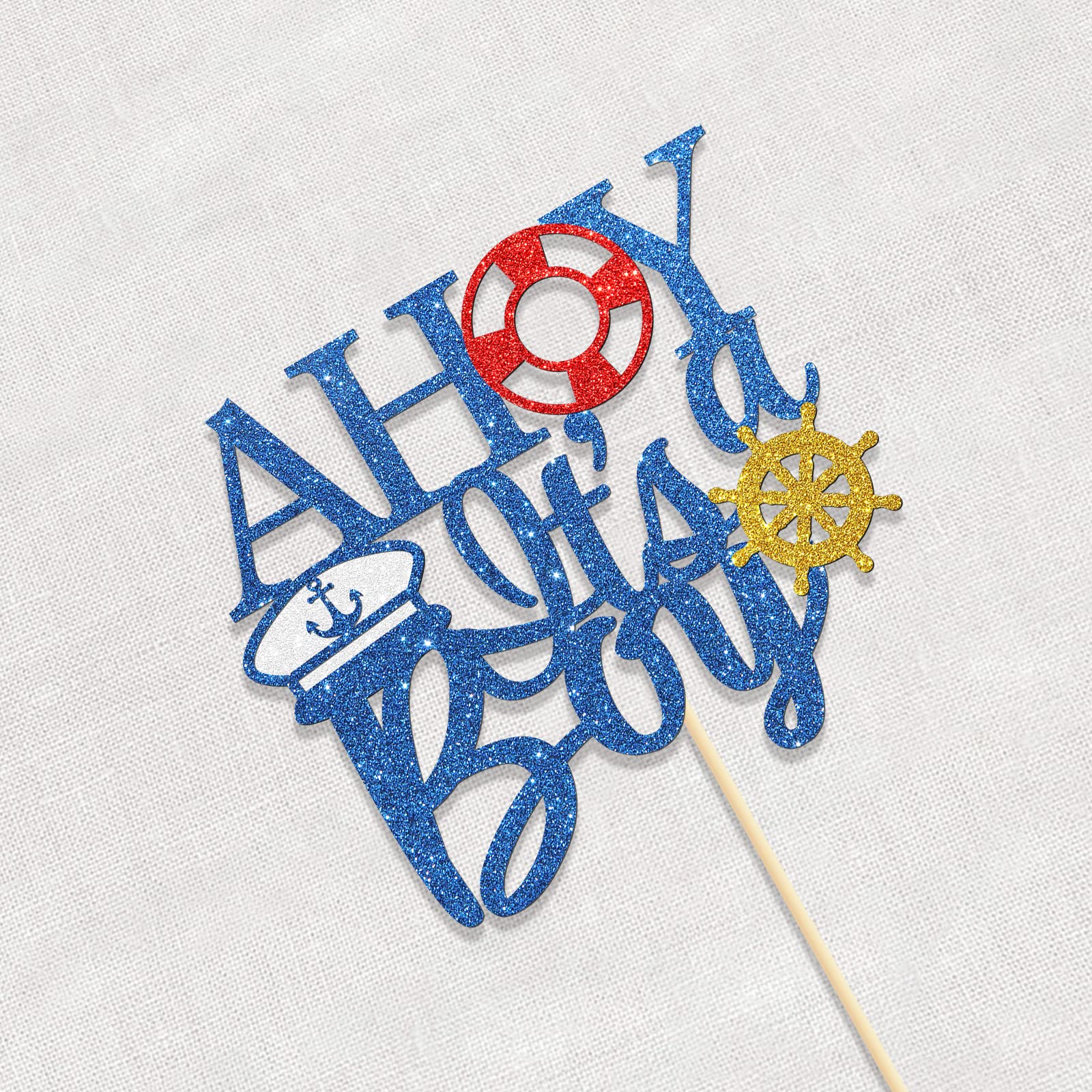 Nautical Ahoy It's a Boy Cake Topper - Blue Glitter Baby Gender Reveal & 1st Birthday Party Decorations | Perfect for Baby Showers, Welcome Home Celebrations, and Nursery Decor