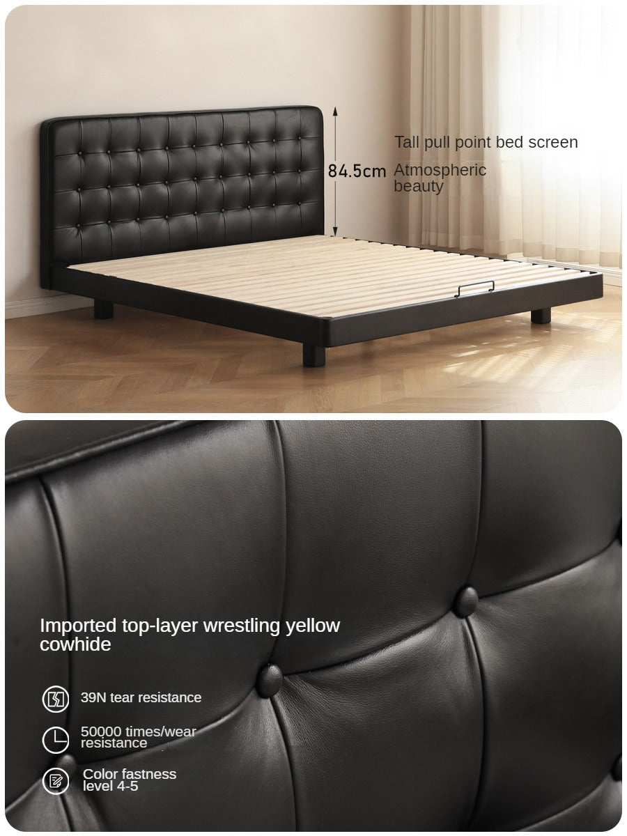 Premium Black Leather Suspension Bed - Luxurious & Durable for Bedroom, Guest Room, or Dorm - Enhances Comfort & Style