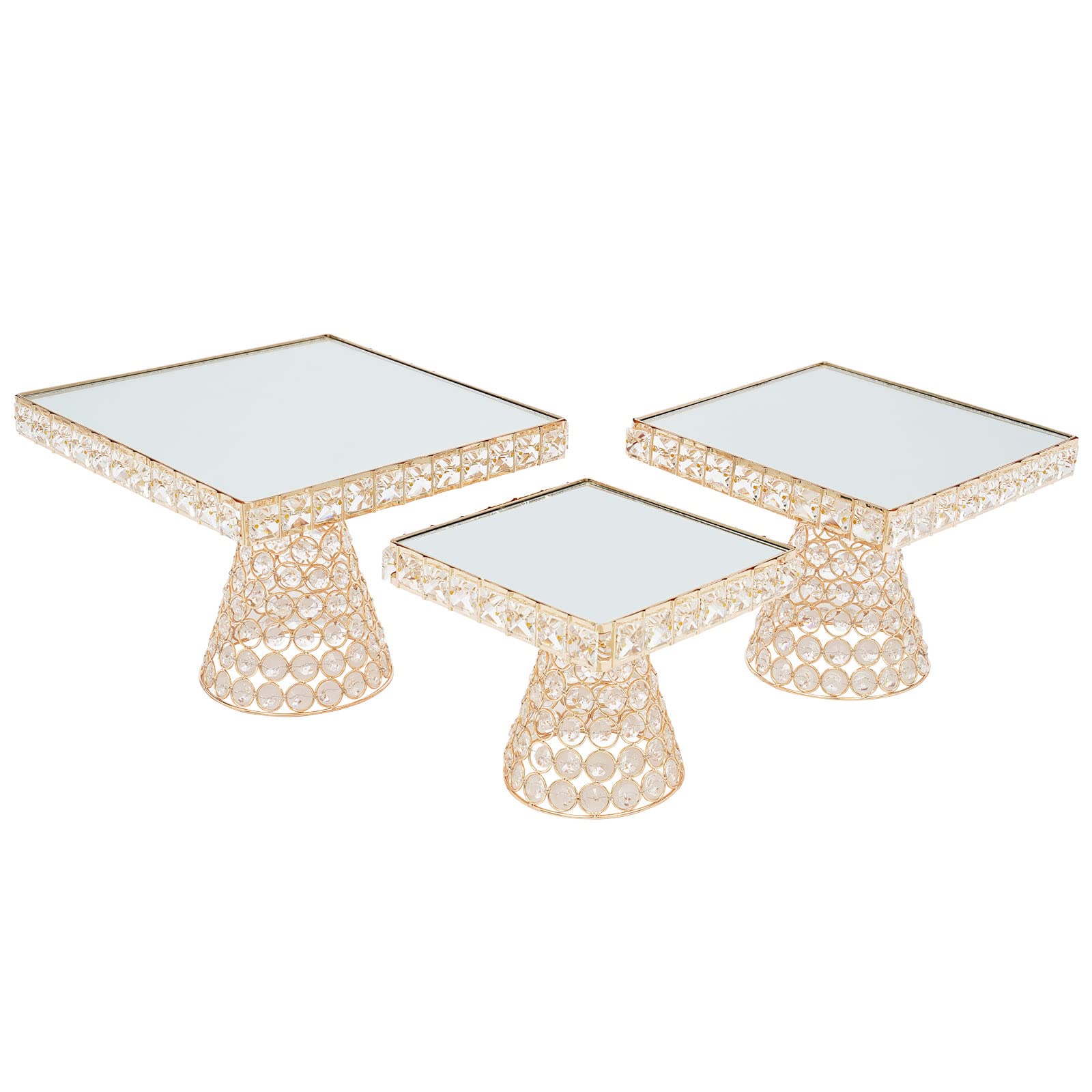 3-Piece Gold Cake Stand Set with Mirror Finish & Crystals - Elegant Cupcake Holders for Dessert Display - Perfect for Birthday, Wedding & Party Decorations (Ideal for Candy Buffets, Tea Parties & Special Events)