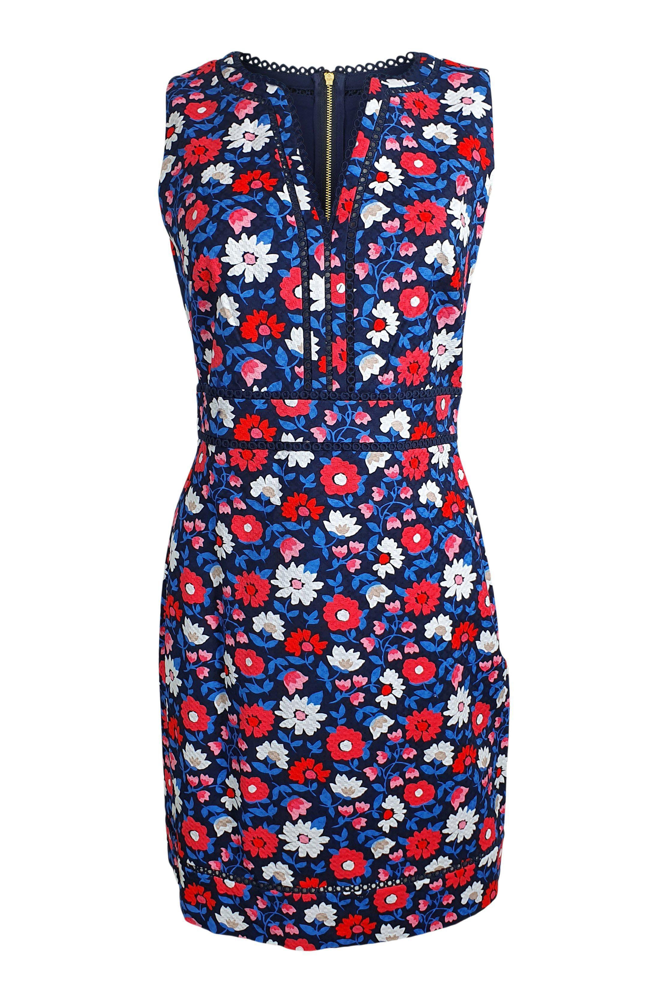 KATE SPADE New York Blue Floral Print Daisy Jacquard Sheath Dress - Women's Size US 0 (UK 06) | Elegant Office Wear & Spring Wedding Guest Outfit