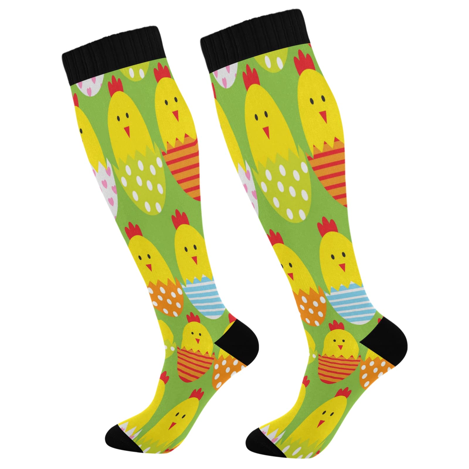 Easter Eggs & Cute Chicks Compression Socks for Women & Men - Knee High Stockings for Improved Circulation - Perfect for Running, Travel, Cycling & Easter Celebrations
