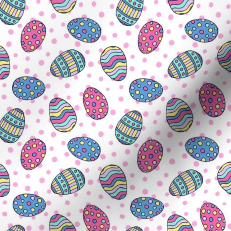 Easter Eggs Pink White Blue Spots Spring Pastel Printed Cotton Fabric by The Yard - Premium Petal Signature Cotton for Sewing, Quilting, Apparel, Crafts & Home Decor - Perfect for Easter DIY Projects, Spring Decorations and Baby Nursery Designs