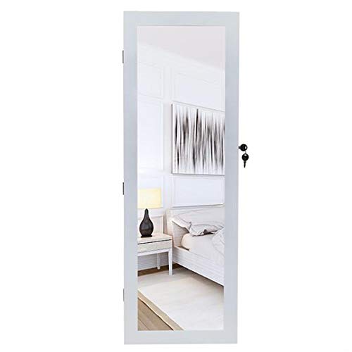 Wooden Wall Mounted Jewelry Storage Mirror Cabinet with 4-Layer Shelf, 2 Drawers & 8 Blue LED Lights - White | Accessory Organizer for Bedroom, Bathroom & Dressing Room