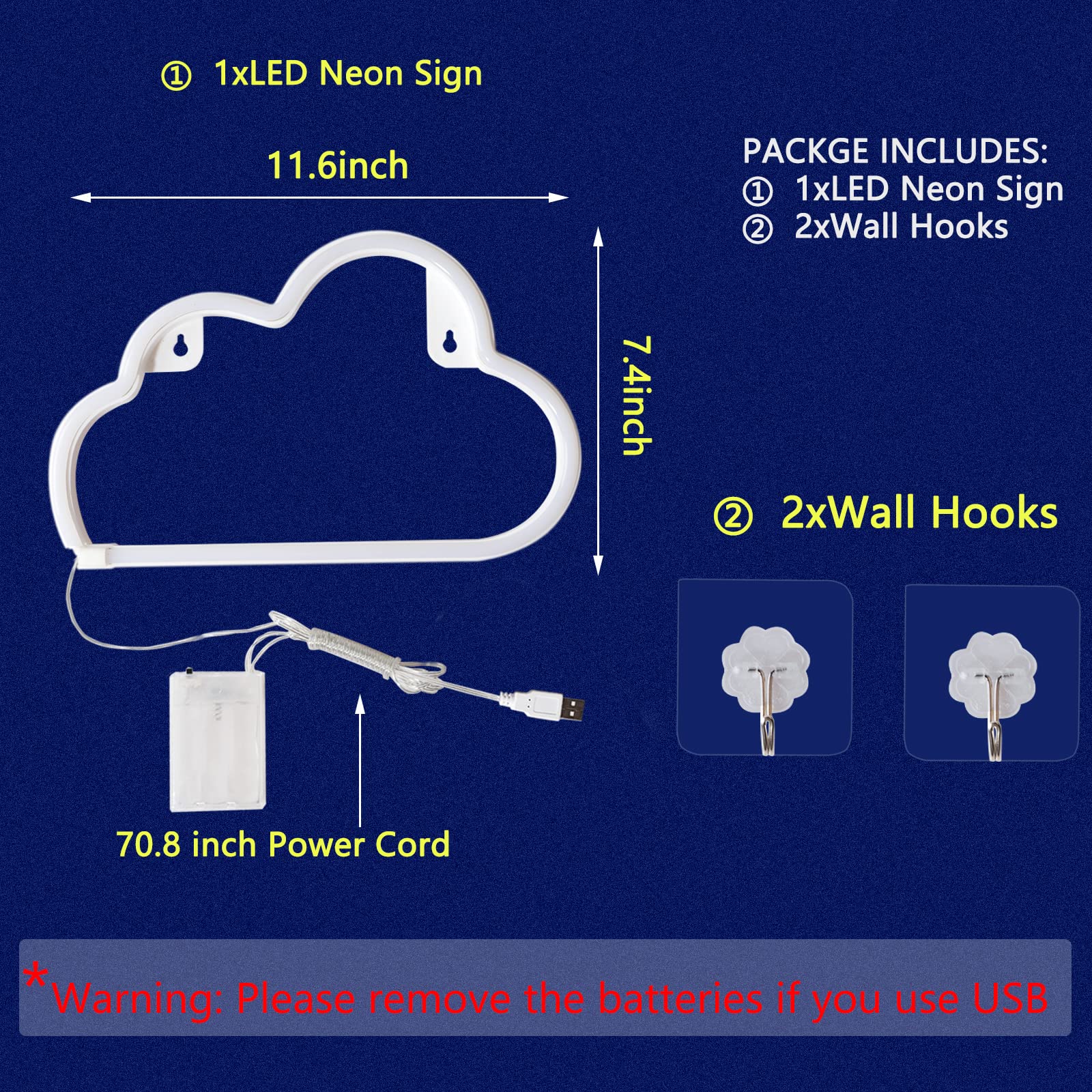 Custom Cloud Neon Signs - LED Wall Decor for Bedroom, Teen & Kids Room - Battery/USB Powered Aesthetic Light for Christmas, Birthday, Wedding & Party Decorations - Perfect for Home, Office & Gift Giving