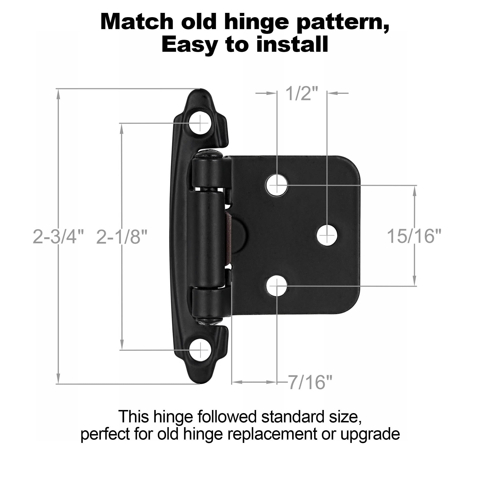 4 Pack (2 Pair) Matte Black Self-Closing Cabinet Hinges - 1/2