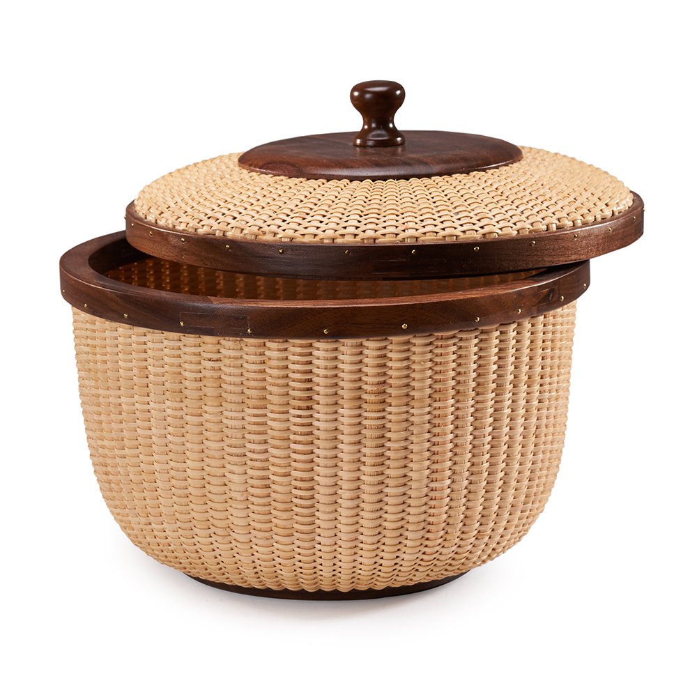 Rattan Storage Basket with Lid - Handwoven Circular Organizer for Home, Sewing Kits & Crafts | Stylish Woven Bin for Bedroom, Bathroom & Closet Organization