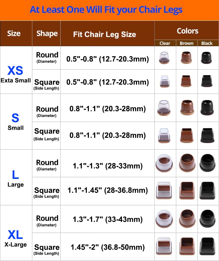 Black Felt Chair Leg Floor Protectors - 8 Pack Furniture Leg Caps for Hardwood Floors (Fits 1.1-1.3 Inch Legs) - Anti-Scratch & Noise Reduction for Dining Chairs, Office Chairs & Home Furniture - Protect Floors from Damage & Scratches