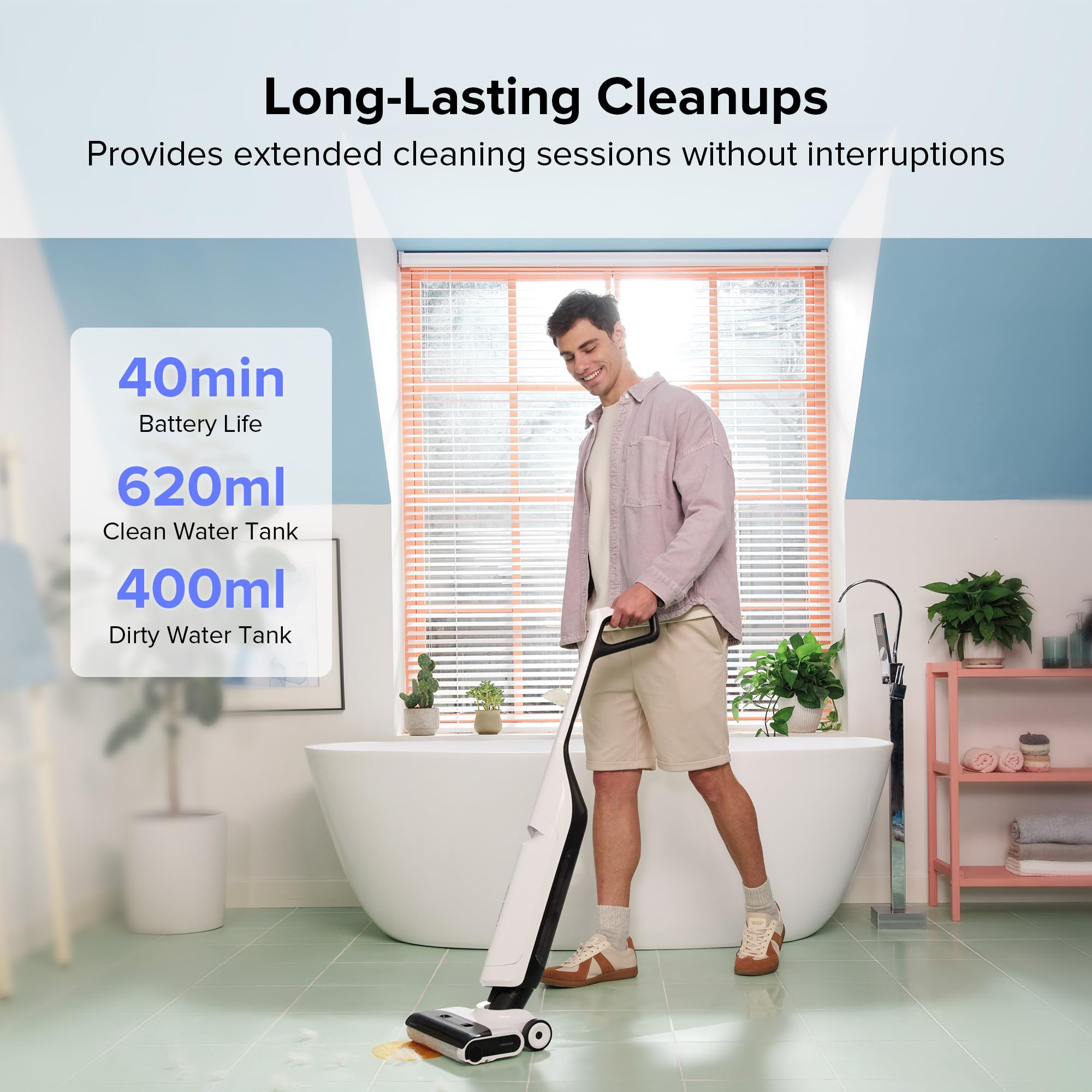 Roborock Flexi Lite Cordless Wet Dry Vacuum Cleaner - 17000Pa Powerful Suction, Lightweight Vacuum Mop with 180° FlatReach Design, Self-Cleaning & Hot Air Drying for Hardwood Floors - Perfect for Pet Hair, Spills & Daily Home Cleaning