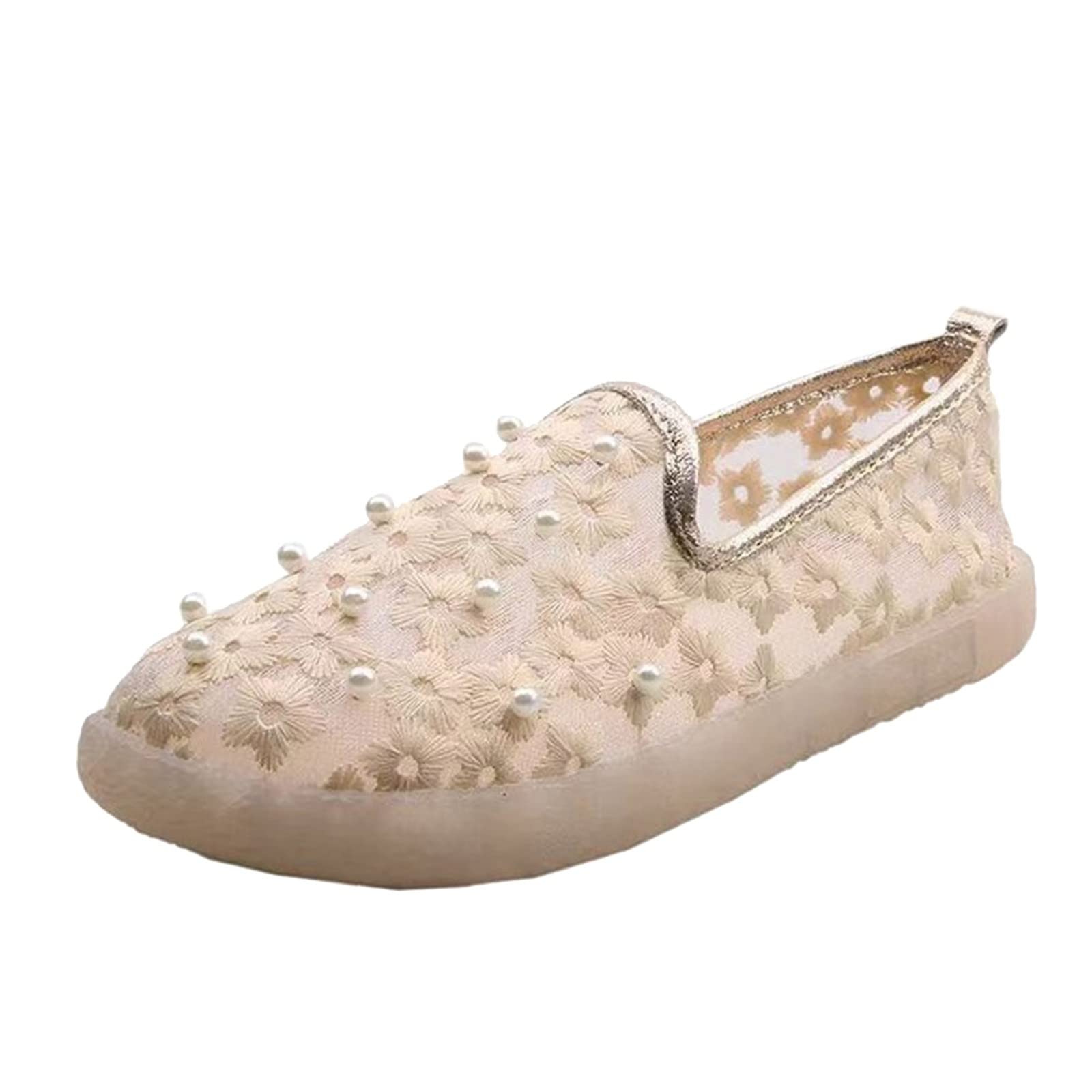 **AODONG Women's Breathable Mesh Walking Shoes - Summer Casual Pearl Flat Shoes with Soft Sole for Comfort | Perfect for Walking, Travel & Daily Wear**