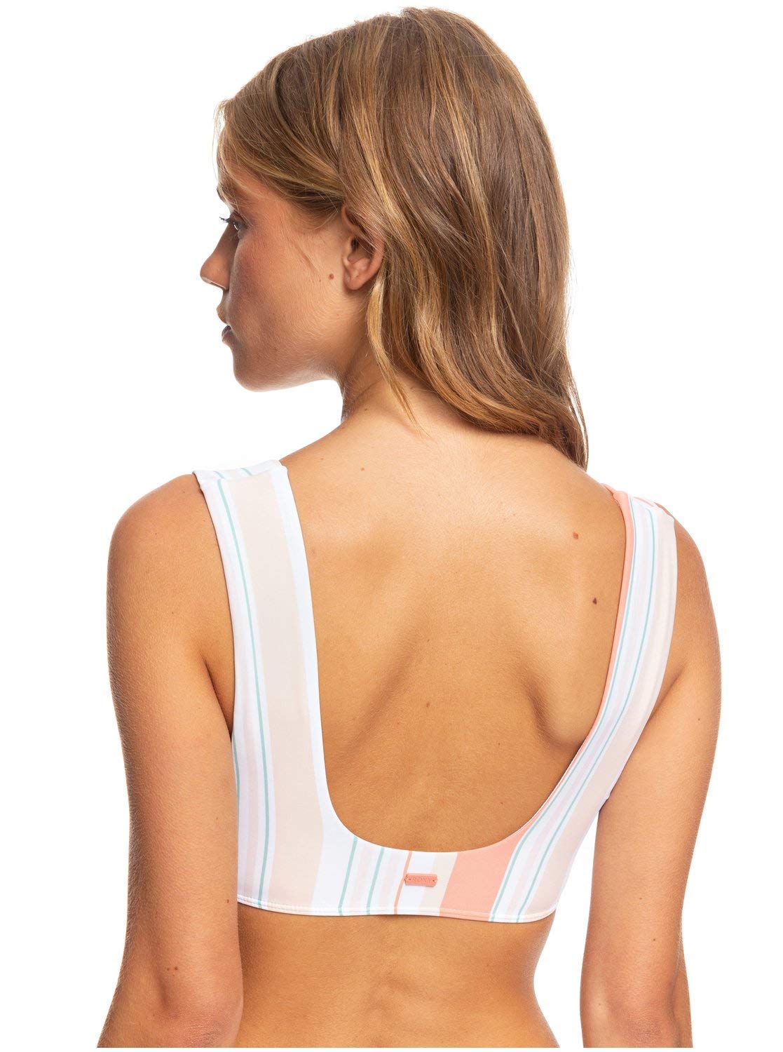 Roxy Women's Printed Beach Classics Bralette Bikini Top - White Bright True Stripes - Size M - Perfect for Swimming, Sunbathing & Summer Vacations