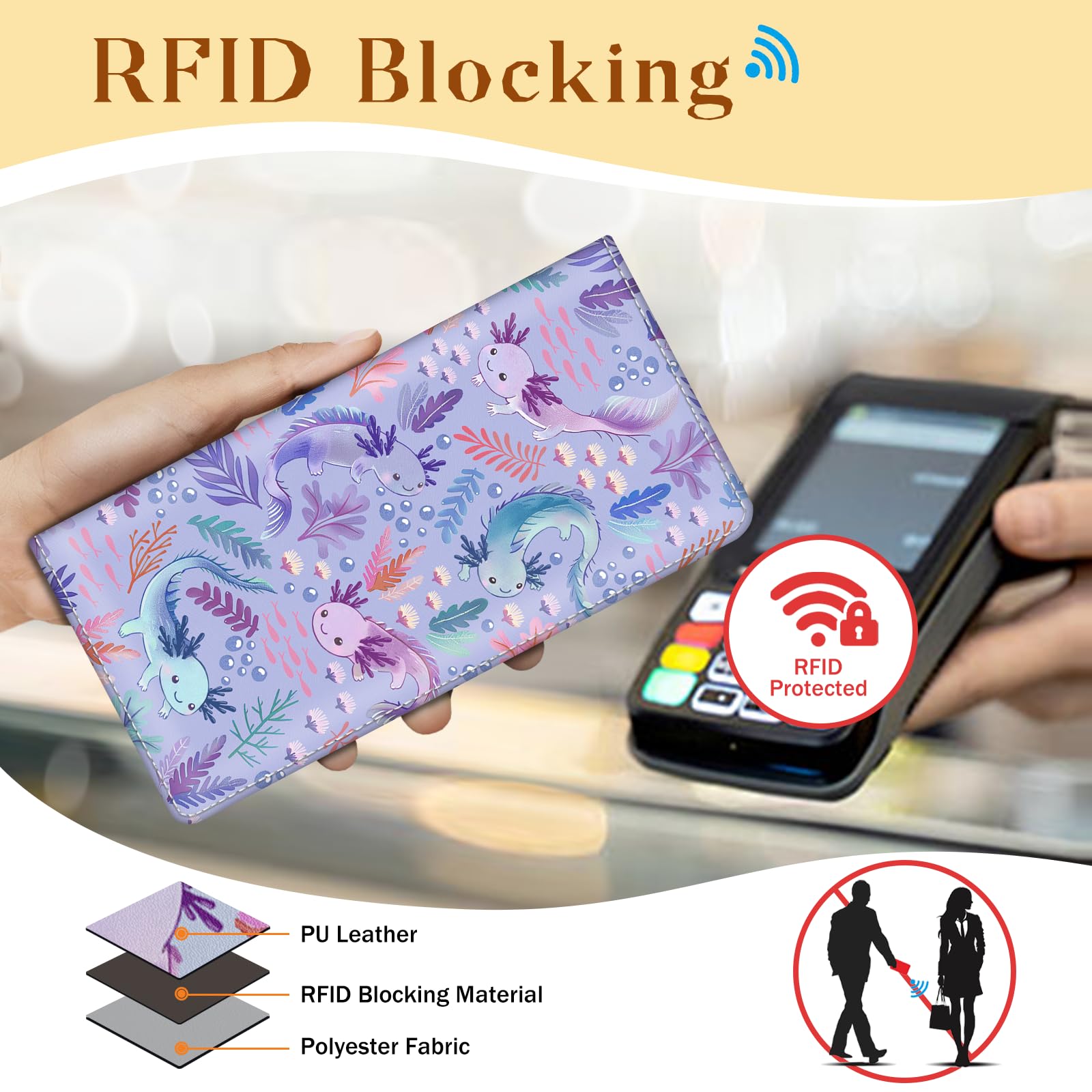 Axolotl RFID Blocking Wallet for Women - Slim PU Leather Card Holder for Daily Use