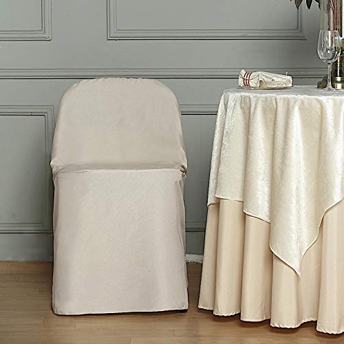 BalsaCircle 100-Pack Beige Polyester Folding Chair Covers - Removable Washable Seat Protectors for Dining, Party & Wedding Decor | Perfect for Indoor/Outdoor Events, Banquets & Home Use