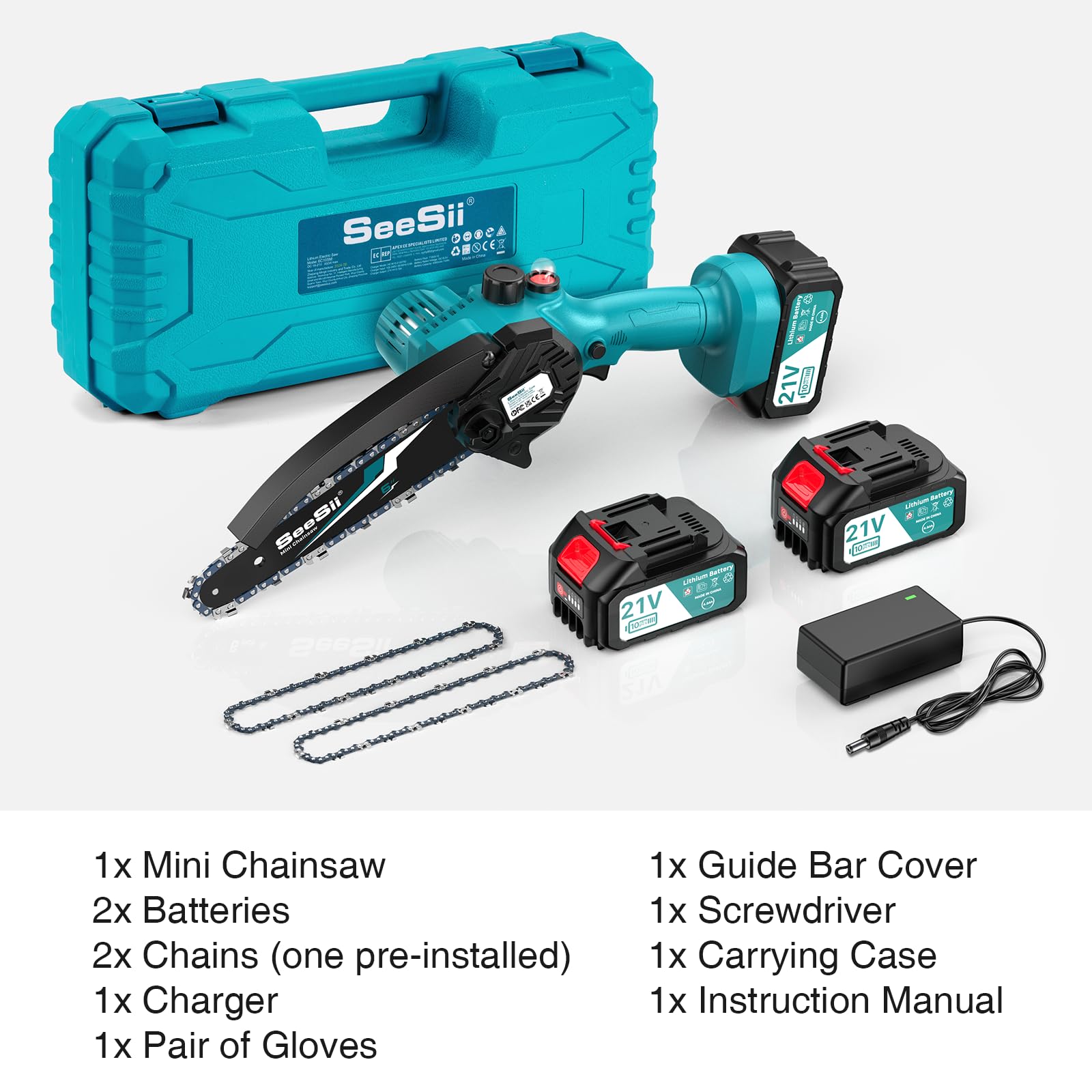 Seesii Mini Cordless Chainsaw CH600+ - 6 Inch Electric Chainsaw with 900W Motor, 2×4.0Ah Long-Lasting Batteries & Automatic Oiler - Lightweight Handheld Battery Powered Chainsaw for Tree Trimming, Pruning, and Yard Maintenance - Perfect Gift for Men, Women, Dad, and DIY Enthusiasts
