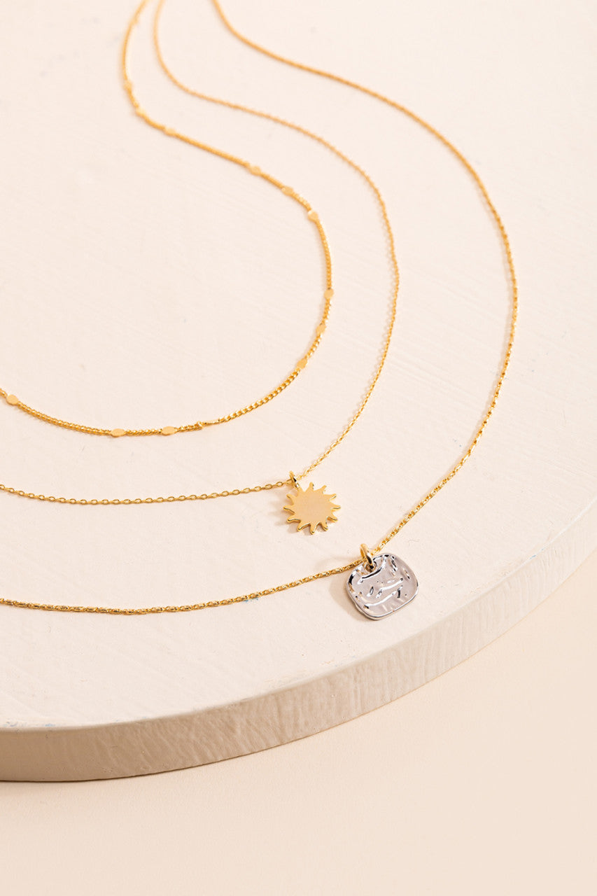 Layered Sun Necklace for Women - Gold & Silver Pendant Necklace - Boho Chic Jewelry for Summer, Beach, and Festival Outfits