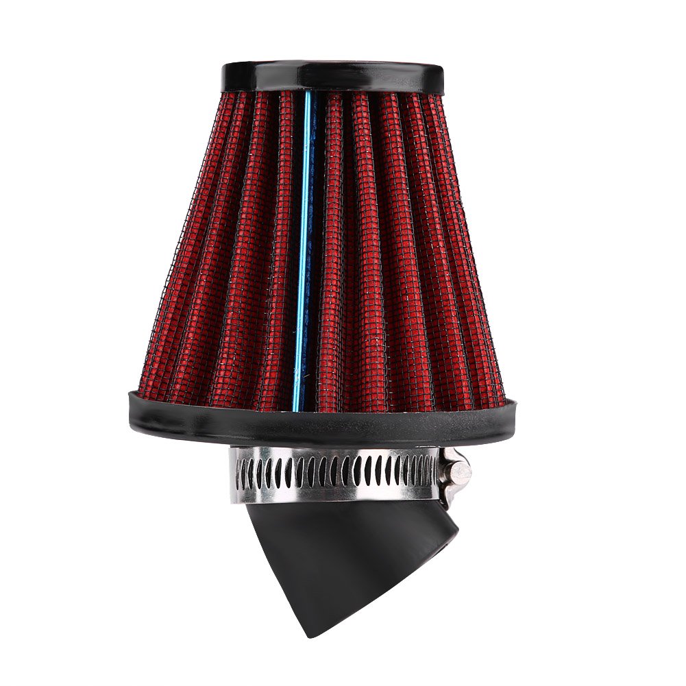 Universal 45 Degree Bend Motorcycle Air Intake Filter Cleaner - 48MM Red Air Filter for Improved Engine Performance | Perfect for Off-Road Bikes & ATV Riding