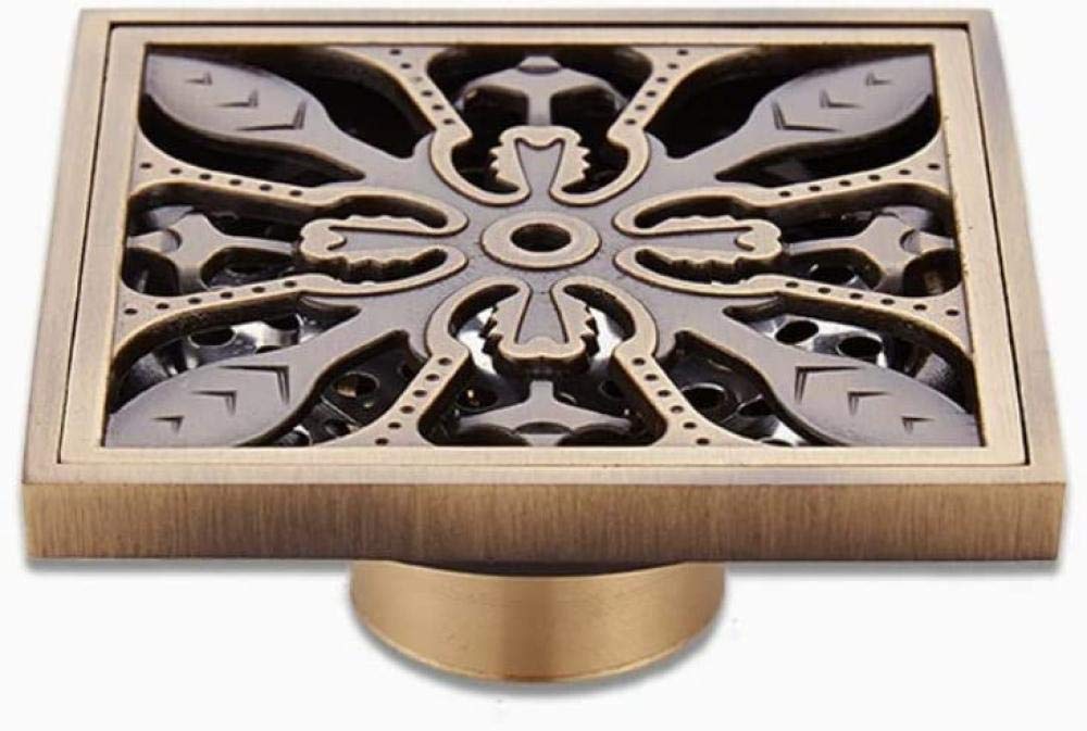 Antique Brushed Copper Square Floor Drain - Anti-Odor, Insect Proof Bathroom Drain with Shallow Water Design for Bathroom, Shower & Laundry Room Drainage