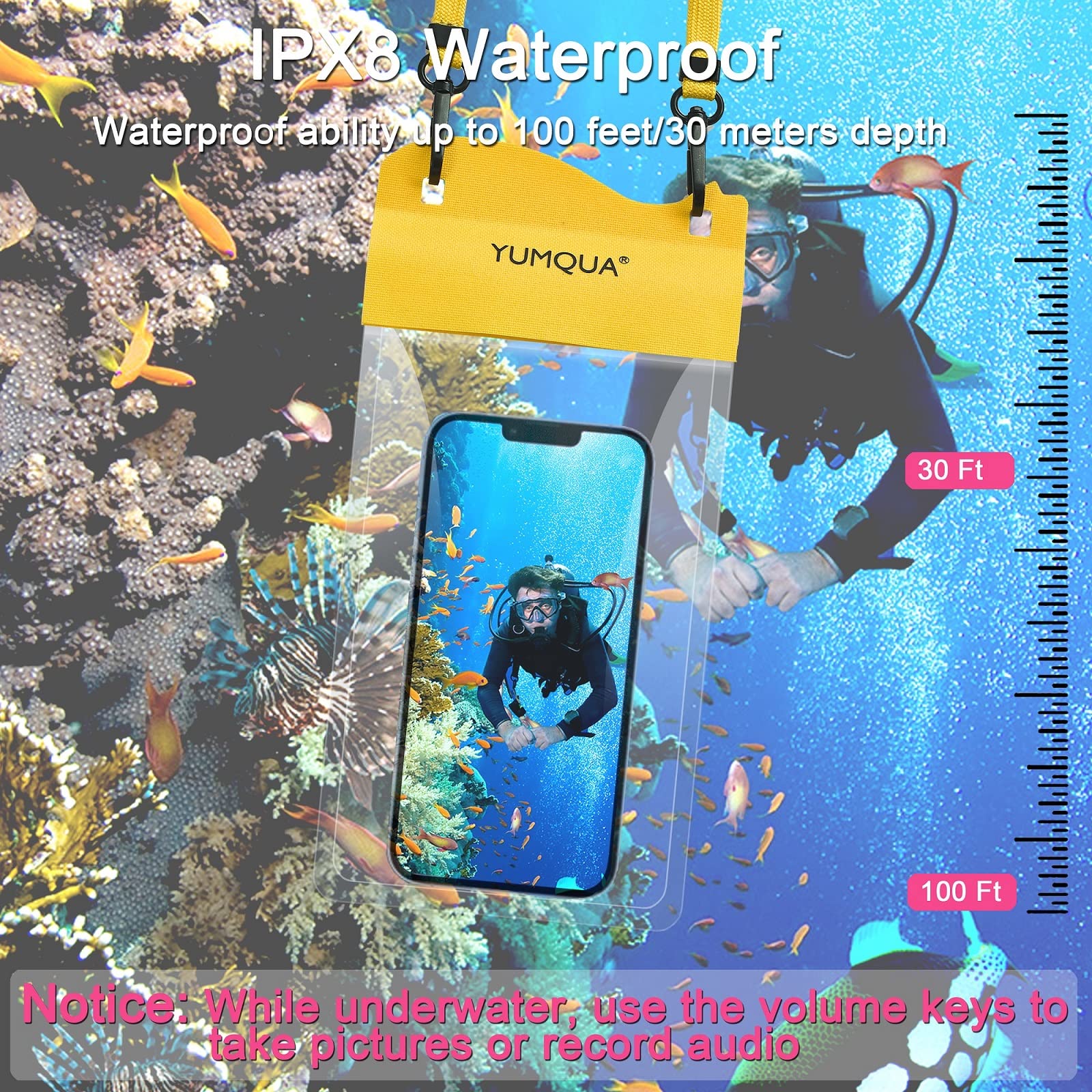 YUMQUA 2 Pack Waterproof Phone Pouch IPX8 Certified - Up to 7.5