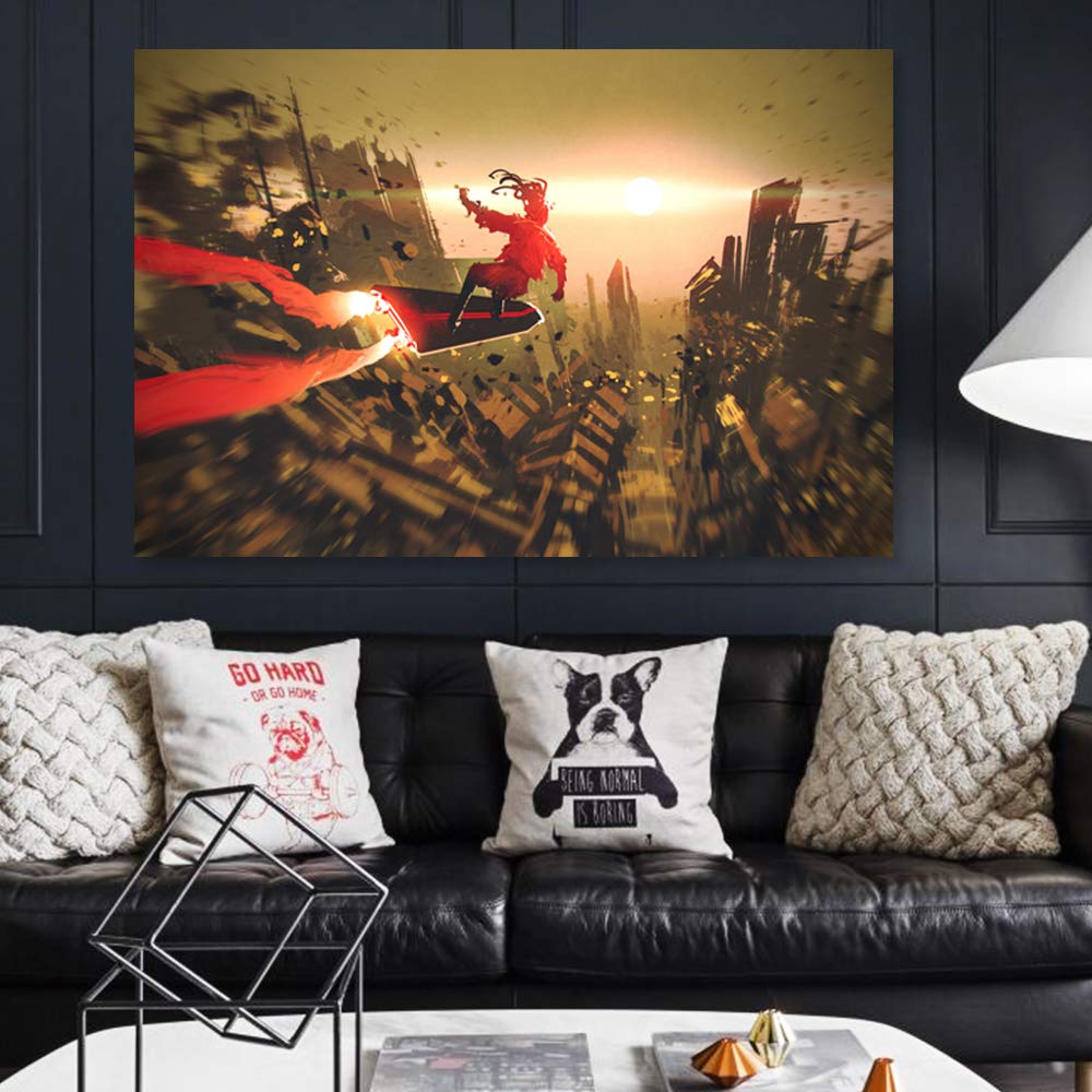 Wall26 Canvas Wall Art - Futuristic Cityscape Paintings, Modern Home Decor for Bedroom & Living Room, 24x36 Inches Framed Canvas Prints, Perfect for Urban Style Interiors