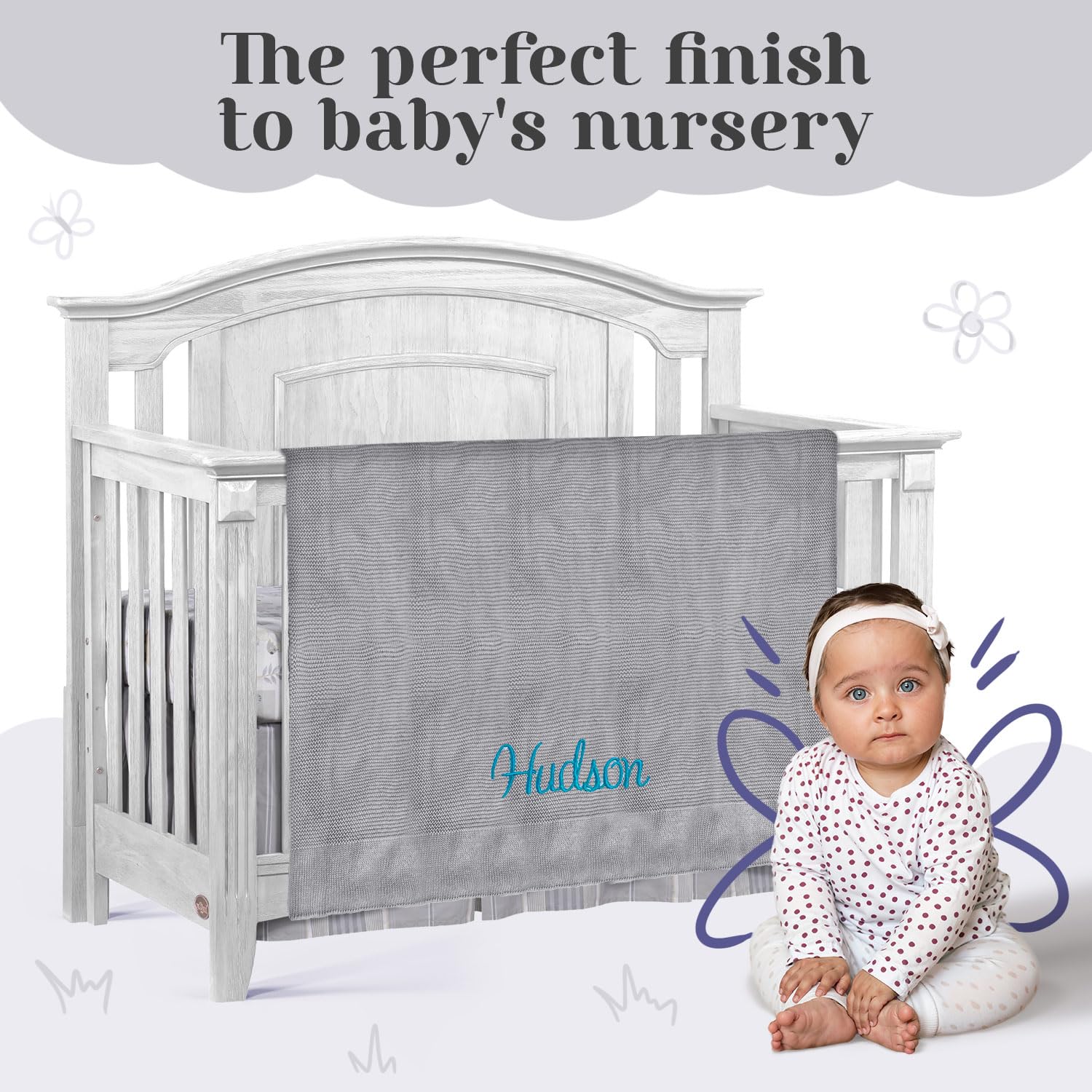 Custom Baby Blanket with Name - Personalized Newborn Gift for Boys & Girls - Soft Knit Cotton for Nursery & Travel