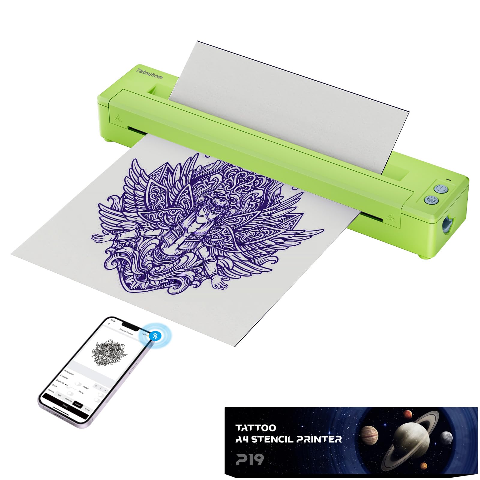 Upgraded P19 Wireless Tattoo Stencil Printer - Bluetooth Thermal Tattoo Machine Kit with Transfer Paper, Compatible with Tablet, Smartphone & PC - Perfect for Professional Tattoo Artists & Home Studios