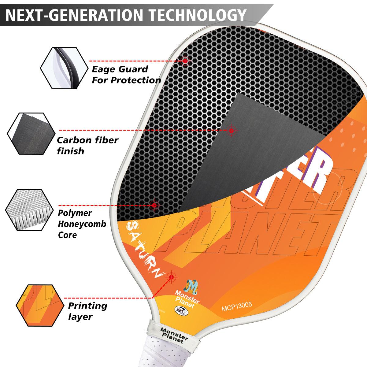 Monster Planet Saturn 13mm Carbon Fiber Pickleball Paddle - Professional Tournament Grade Paddle for Indoor/Outdoor Play