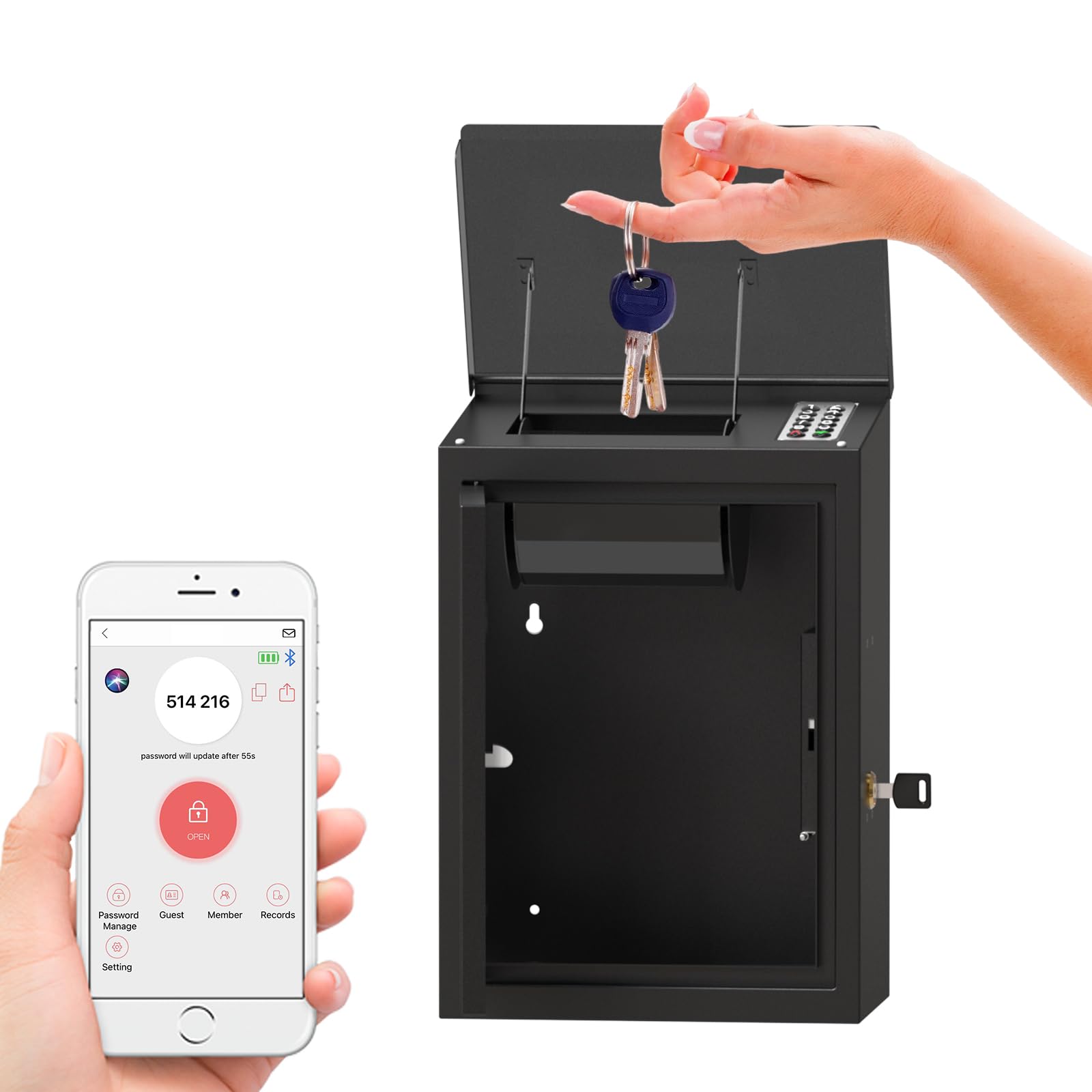 Smart Key Drop Box with Secure Lock - Wall Mounted Outdoor Key Return Box for Home, Business & Car Rental - Anti-Theft & Waterproof Design - Perfect for After-Hours Cash Drops, Hotels & Automotive Key Exchange