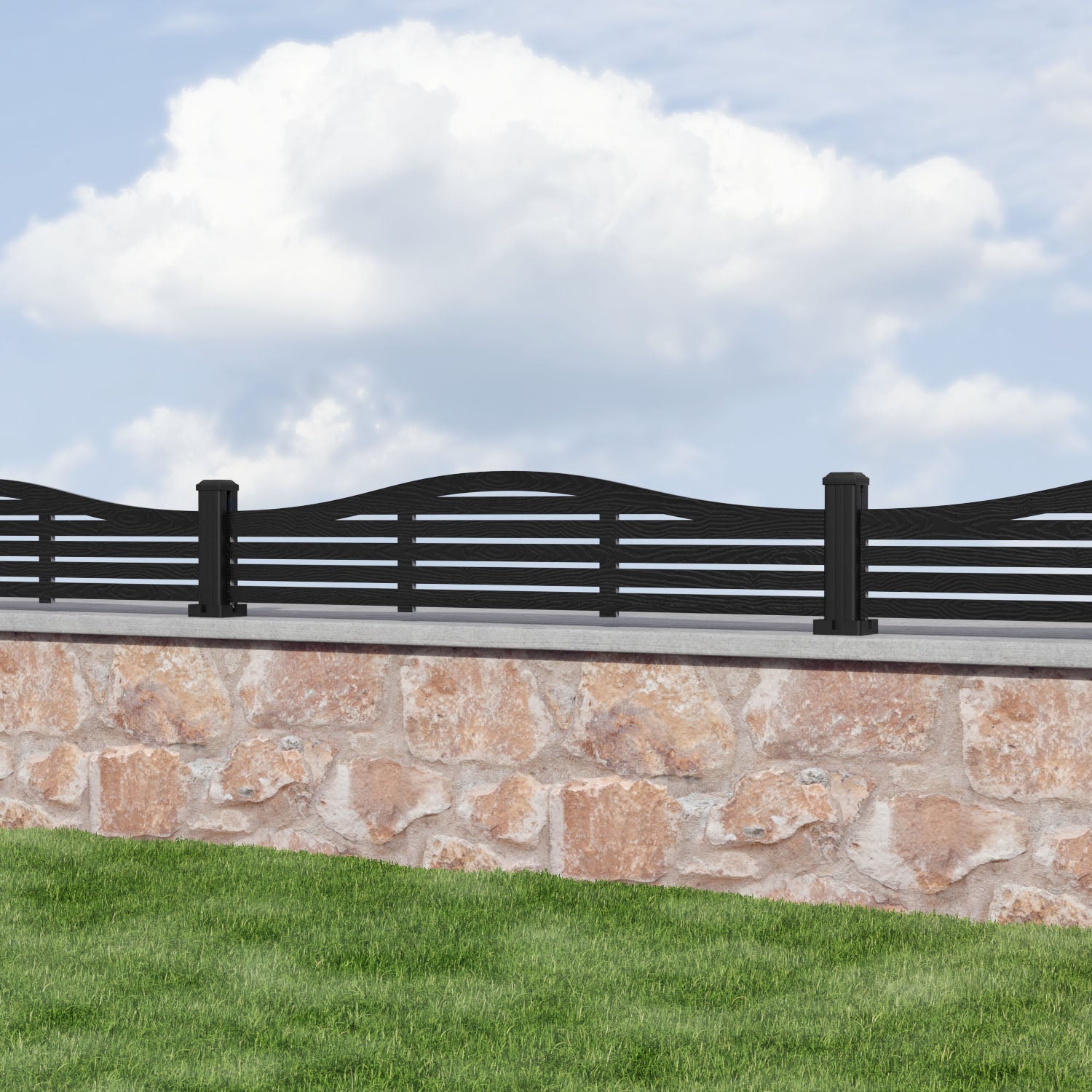Aspen Curved Top Composite Fence Panel with Aluminum Posts - Durable Privacy Fencing for Backyard, Garden, and Pool Areas