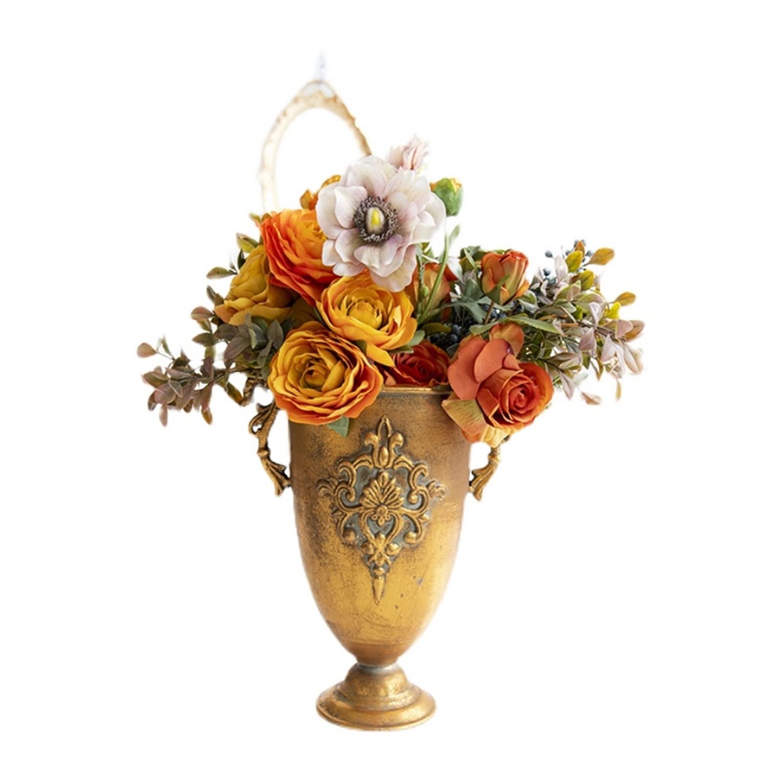 Gold Binaural Vase - Vintage Wrought Iron Flower Vase European Style for Home Decor, Desktop Flower Arrangement, Wedding & Living Room Decoration (Color: Black)