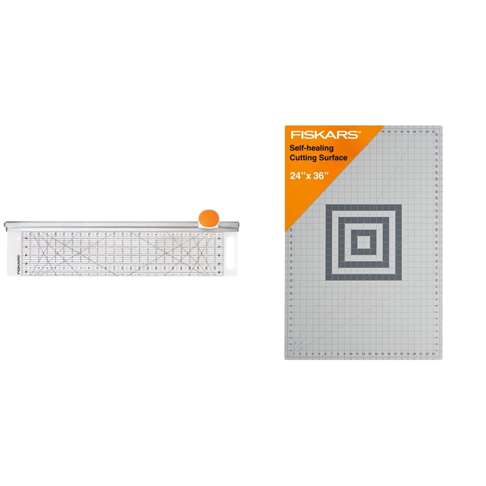 Fiskars Rotary Cutter Set with Ruler & Self-Healing Cutting Mat - Professional Fabric Cutting Tool for Sewing, Quilting, Scrapbooking & DIY Craft Projects - Perfect for Precise Fabric, Paper & Vinyl Cutting