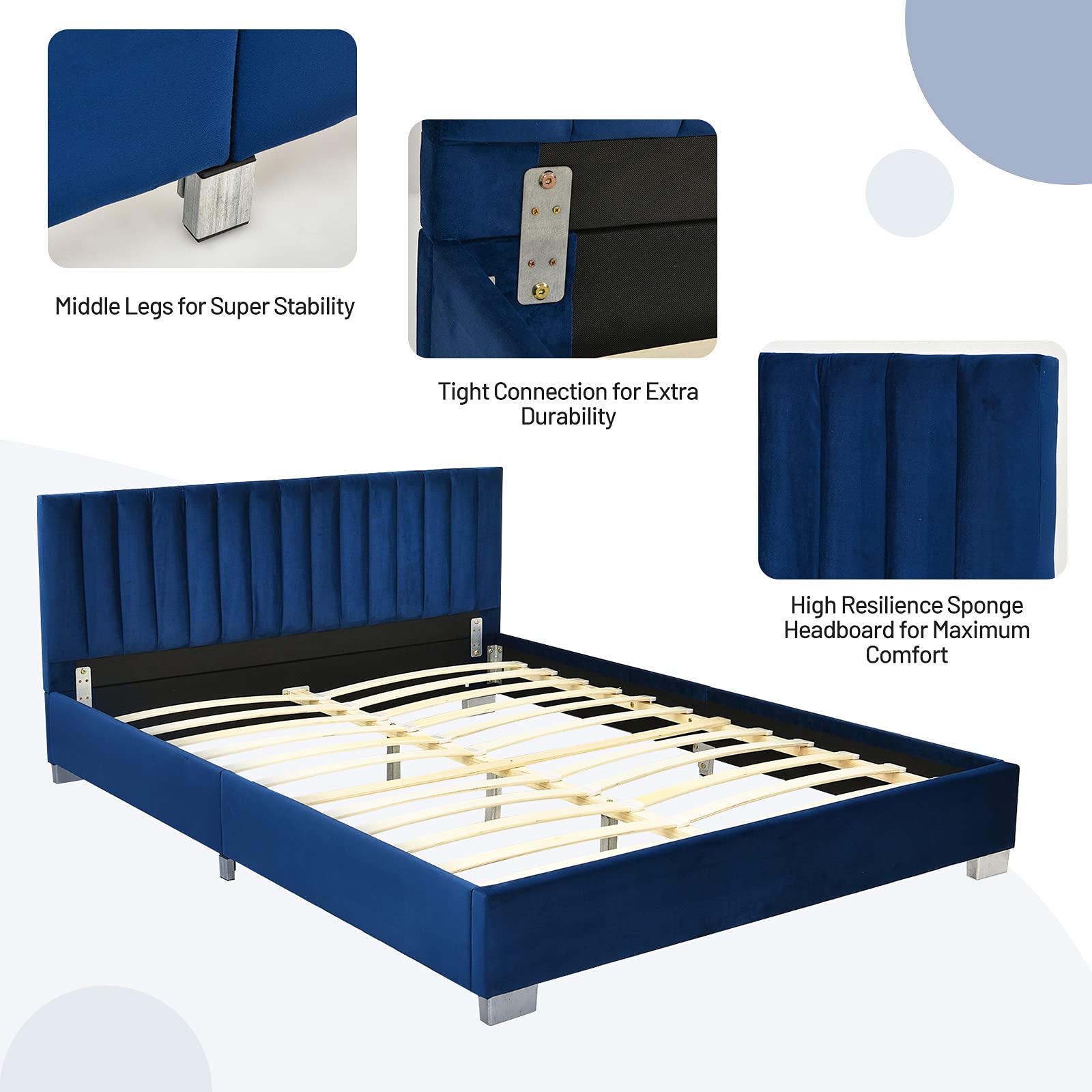 Giantex Full Size Bed Frame with Headboard - Vertical Tufted Upholstered Platform Bed with Heavy Duty Wood Slats Support | No Box Spring Needed | Easy Assembly | Navy Blue | Perfect for Modern Bedrooms, Guest Rooms & Small Spaces