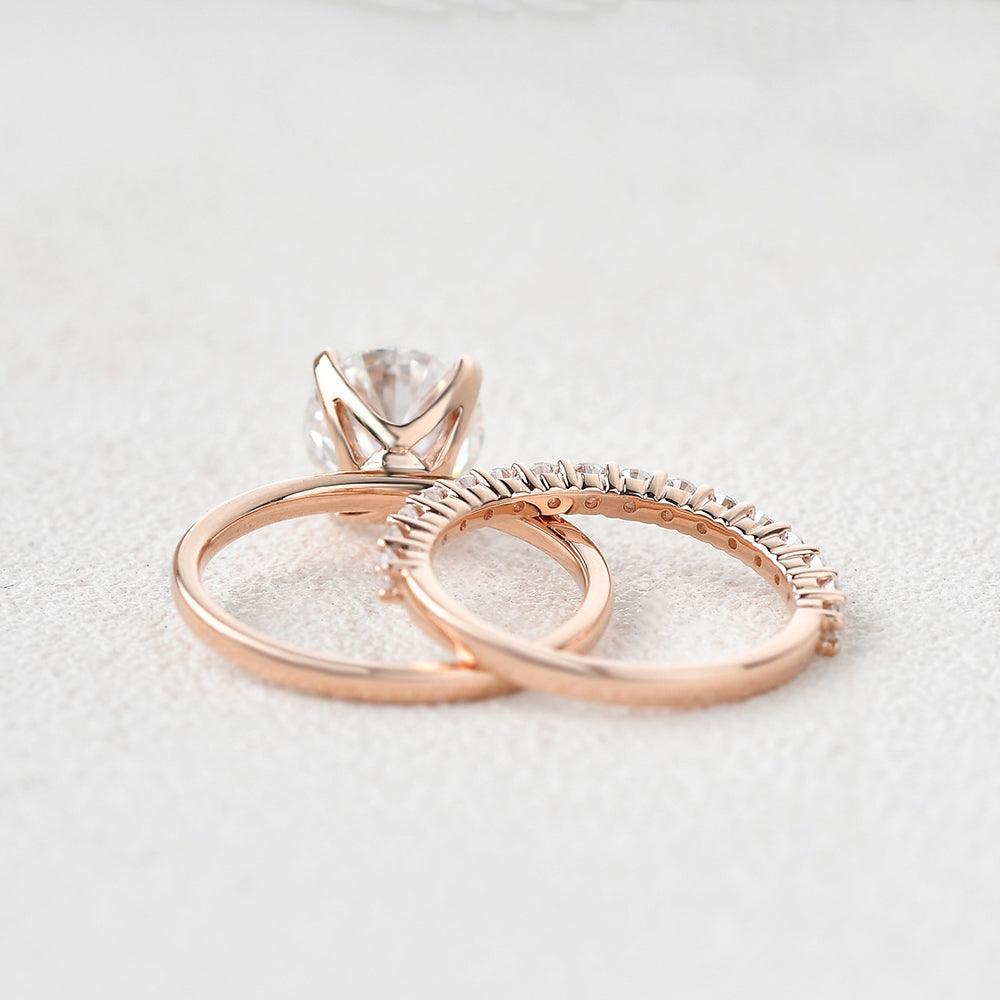 2.0 Carat Round Cut Moissanite Solitaire Engagement Ring Set in 14K Gold - 2 Piece Bridal Jewelry Set for Wedding, Proposal & Anniversary Gifts