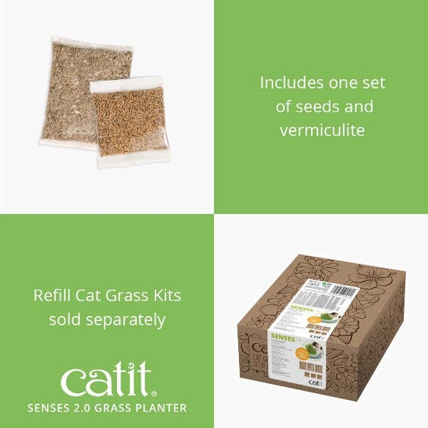 Catit Senses 2.0 Cat Grass Planter Kit - Grow Fresh Wheatgrass for Indoor Cats - Fun & Healthy DIY Pet Activity - Perfect for Cat Enrichment & Digestion Aid (Great for Apartments & Small Spaces)