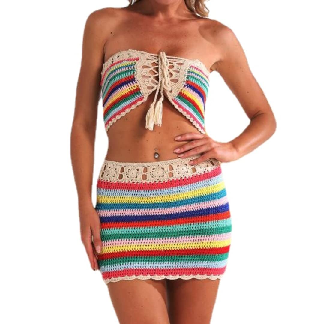 Women's Y2K Crochet Two-Piece Set - Stylish Crochet Skirt & Top Outfit for Summer, Beach, and Festivals | Trendy Boho Chic Fashion