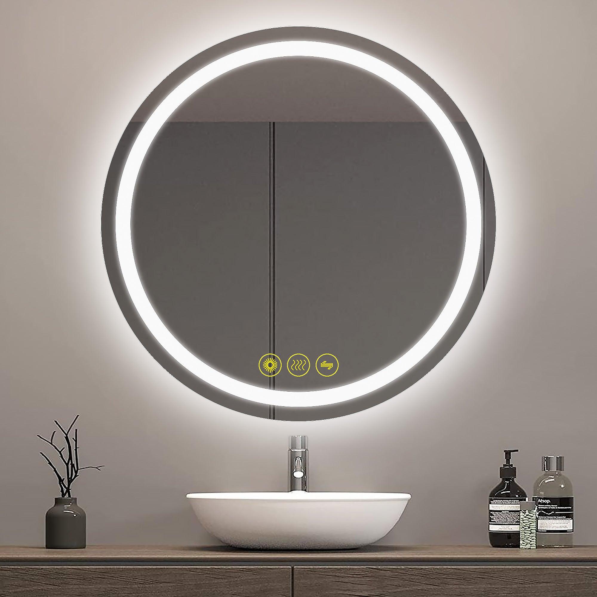 SmartShine Modern LED Dimmable Round Anti-Fog Bathroom Mirror with Backlit - Perfect for Vanity, Makeup, Shaving & Home Decor
