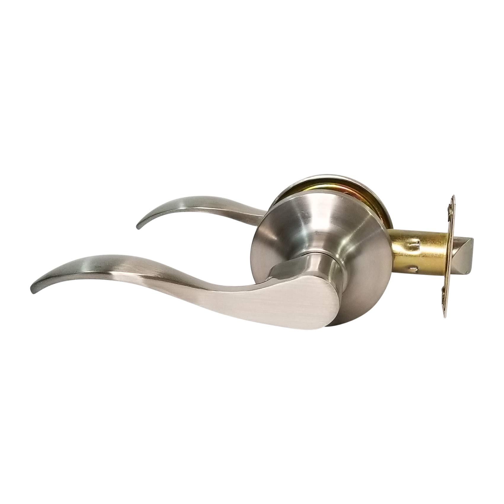 Wave Style Satin Stainless Steel Bedroom Closet Door Lever Handle Lock - Left Hand (LH) Passage for Home, Office & Hotel Use