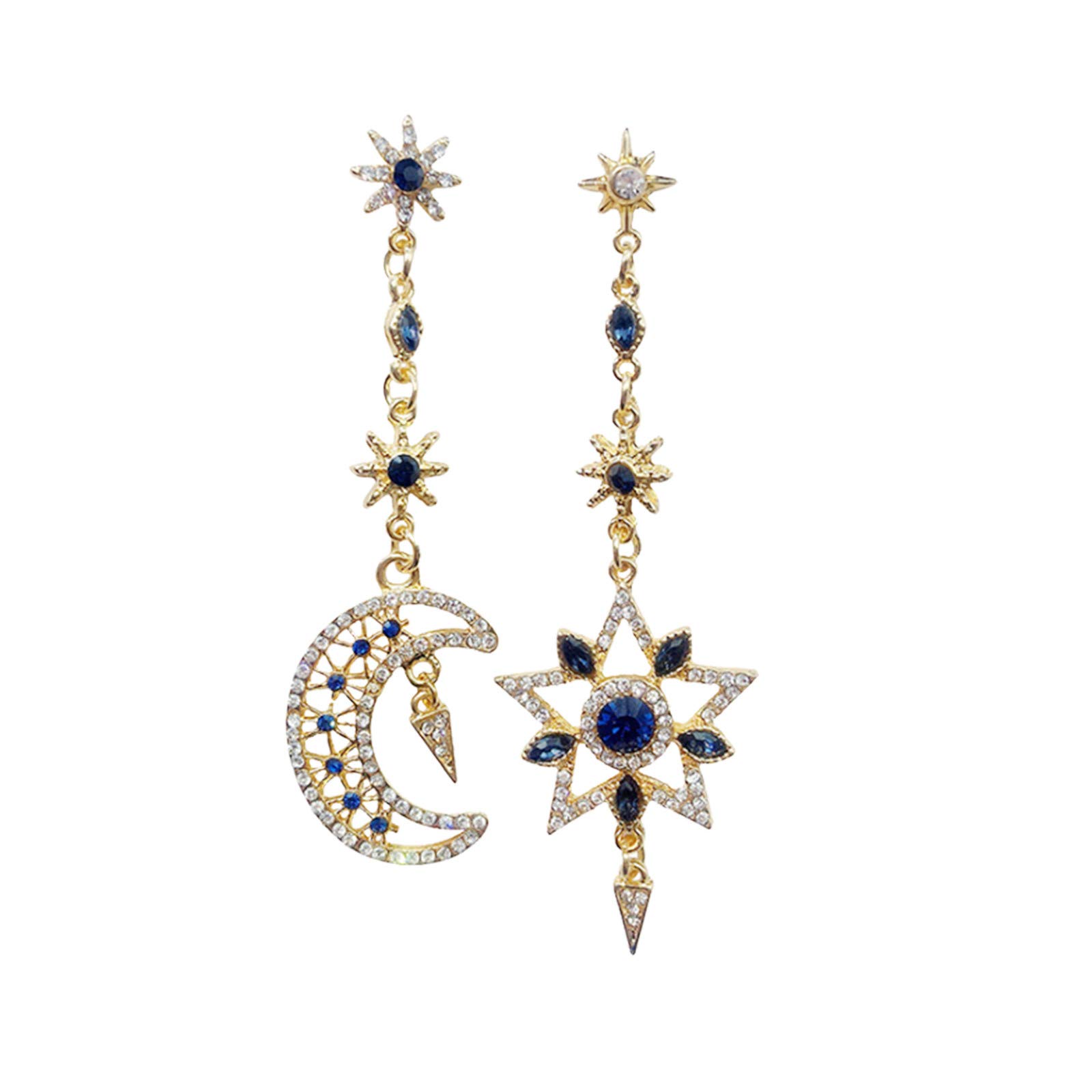 Asymmetrical Moon and Star Silver Clip-On Earrings for Women - Pointed Needle Hoop Design, Fashion Jewelry for Parties, Dating, and Everyday Wear