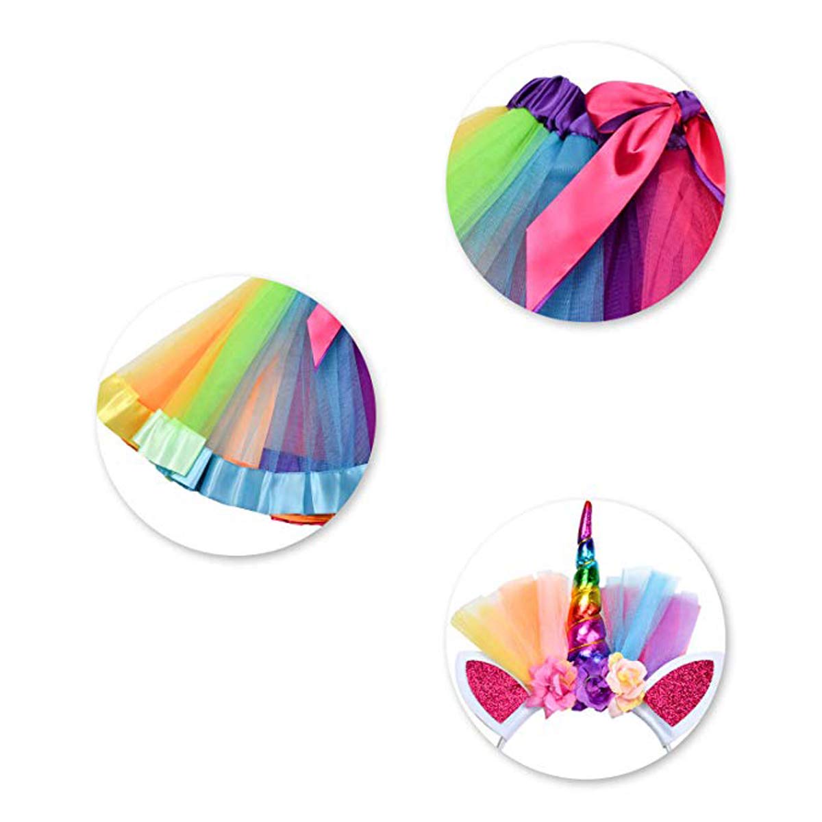 Rainbow Tutu Skirt for Girls with Unicorn Headband - Birthday Party Dress, Dance Costume, Princess Outfit, Toddler Gift (KPT9) - Perfect for Birthday Parties, Dance Recitals, Dress-Up Play & Photo Shoots