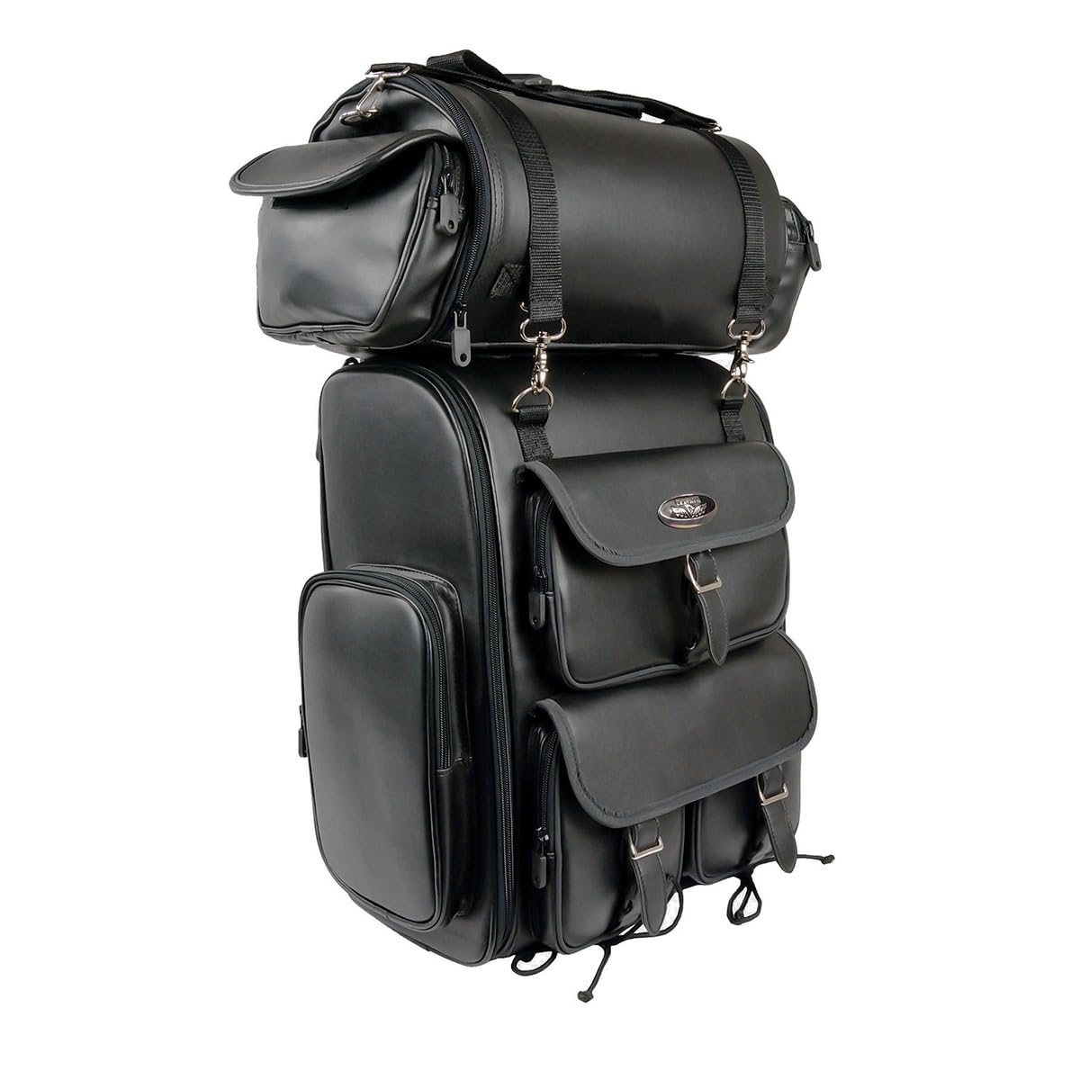 Milwaukee Performance SH672 X-Large Black PVC Motorcycle Touring Pack - 2-Piece Waterproof Luggage Set with Reflective Piping for Harley, Honda & Cruiser Bikes | Perfect for Long Road Trips & Adventure Travel
