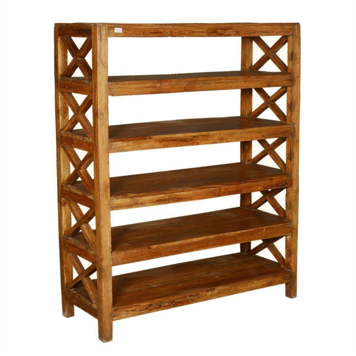 Rustic Reclaimed Wood 5-Tier Open Shelf Bookcase - Farmhouse Style Bookshelf for Living Room, Bedroom & Office Storage
