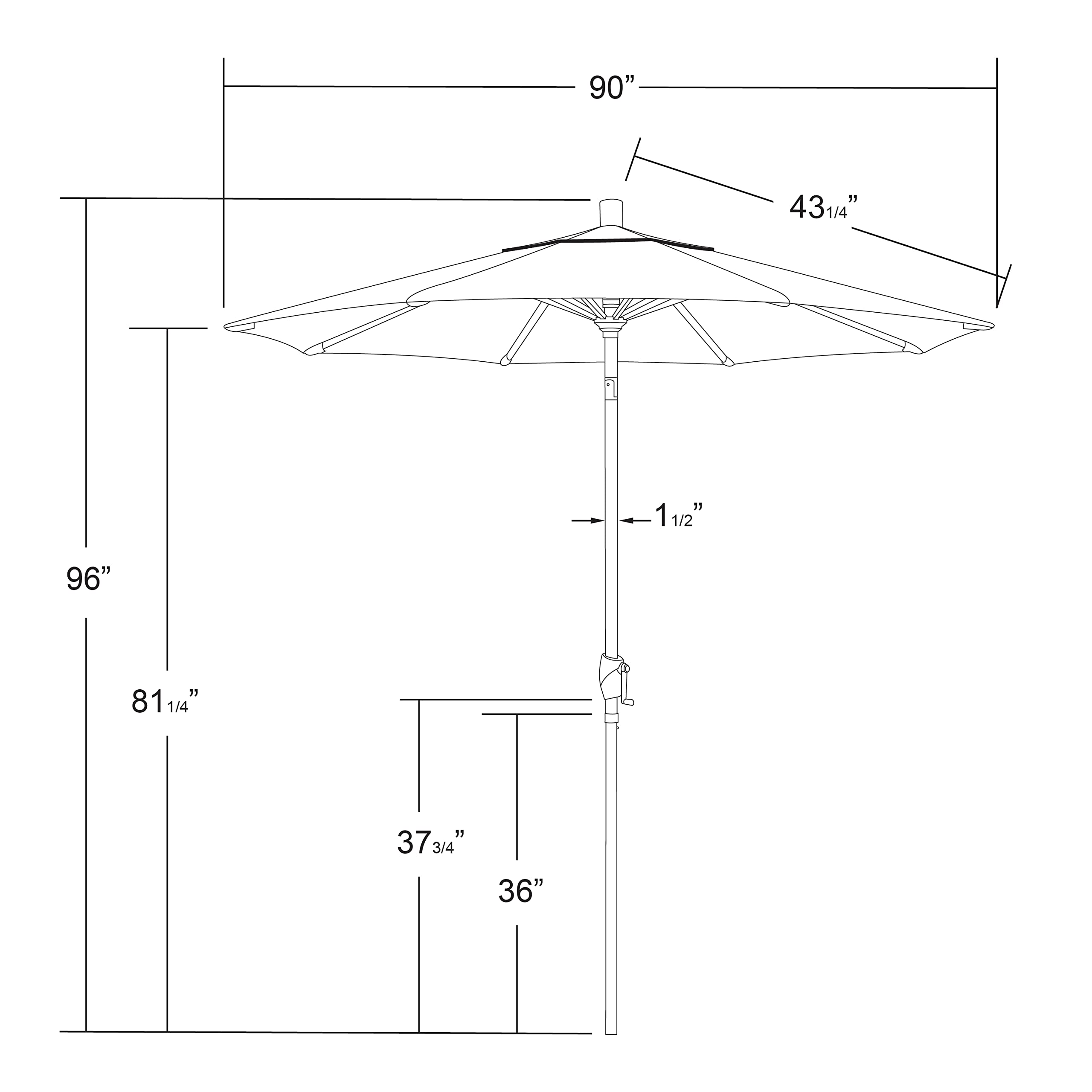 California Round Aluminum Market Umbrella - 9ft Outdoor Patio Umbrella for Garden, Poolside, and Beach Use