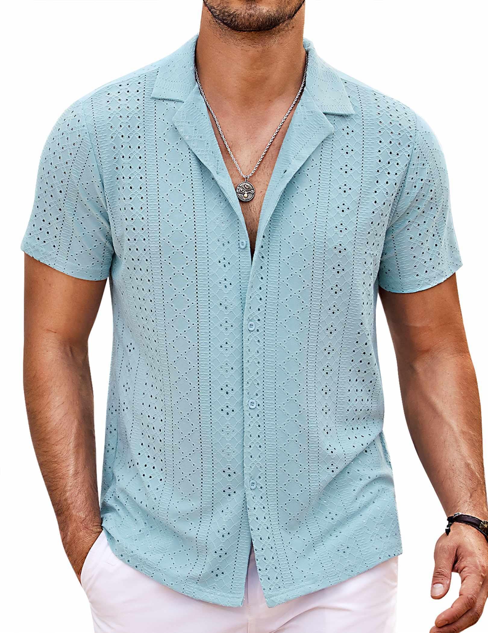 COOFANDY Men's Short Sleeve Button Down Shirt - Casual Cuban Collar Tropical Beach Shirt for Summer Vacation | Perfect for Pool Parties, Beach Outings and Tropical Getaways