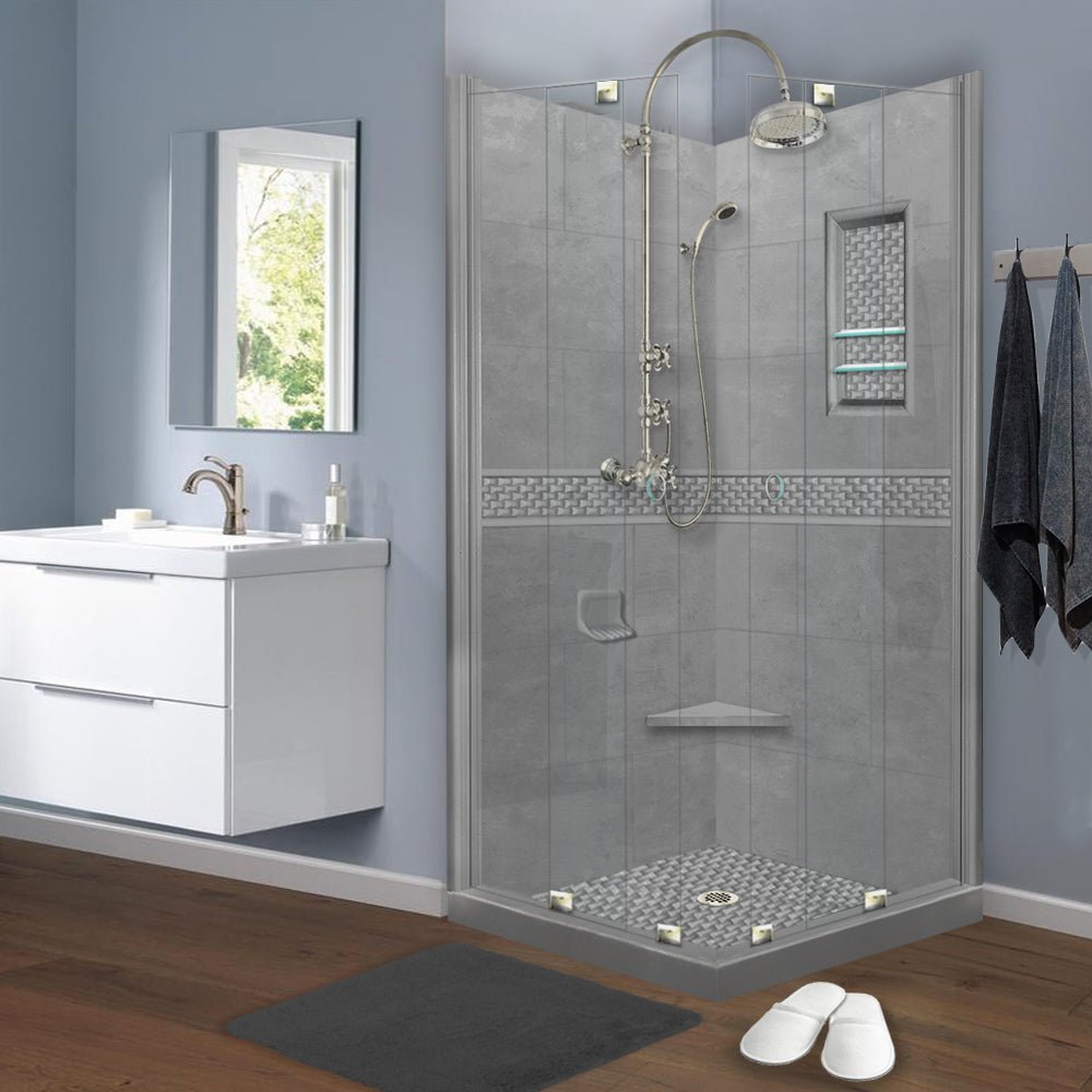 DIY Shower Remodel Kit - Corner Wet Cement Sistine Stone & Jewel Stone Accent for Bathroom Renovation | Perfect for Home Improvement, Shower Walls, and Wet Area Decor
