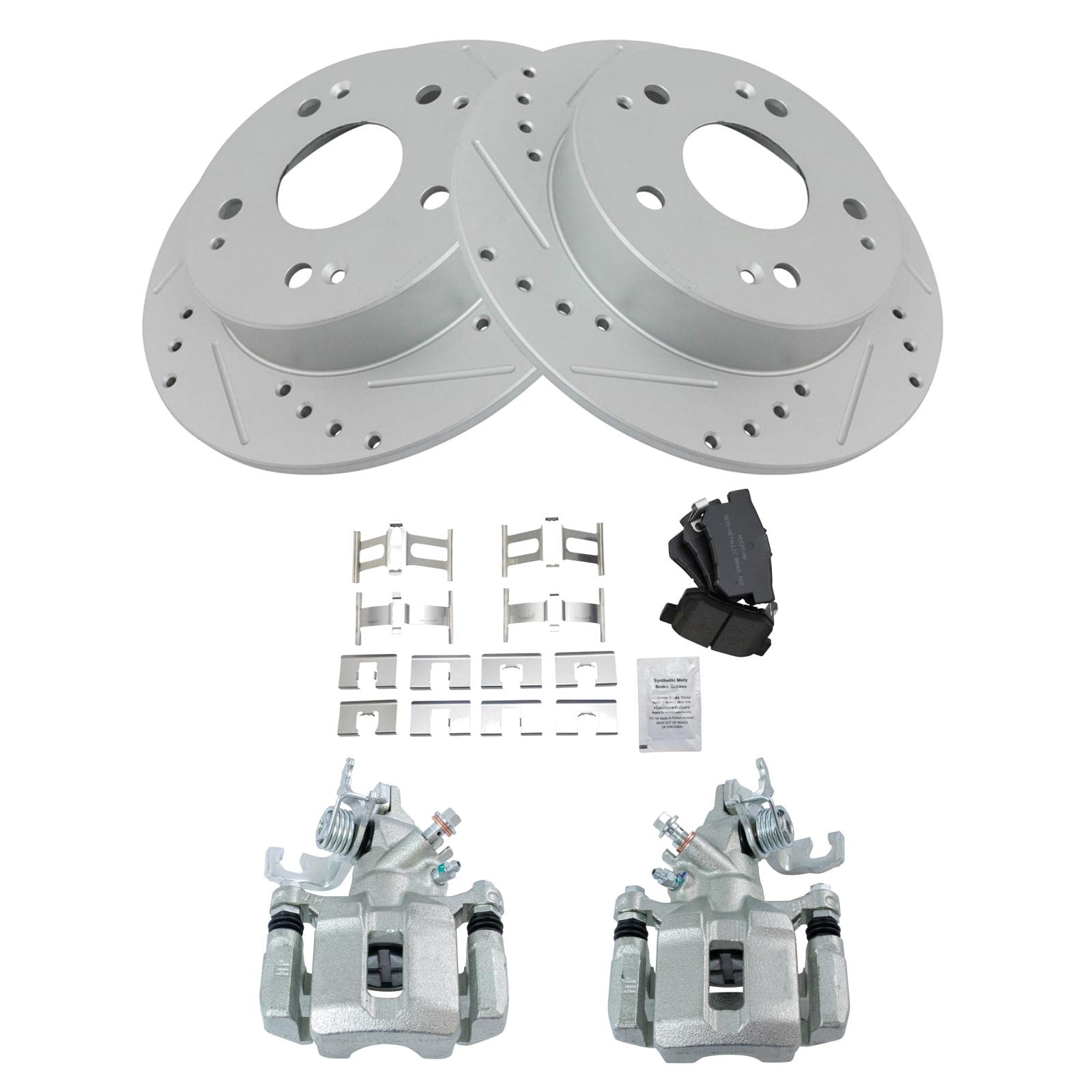 TRQ Rear Performance Brake Pad & Rotor Kit - Semi-Metallic, G-Coated - Compatible with 1998-2002 Honda Accord - Perfect for Daily Driving & Performance Upgrades