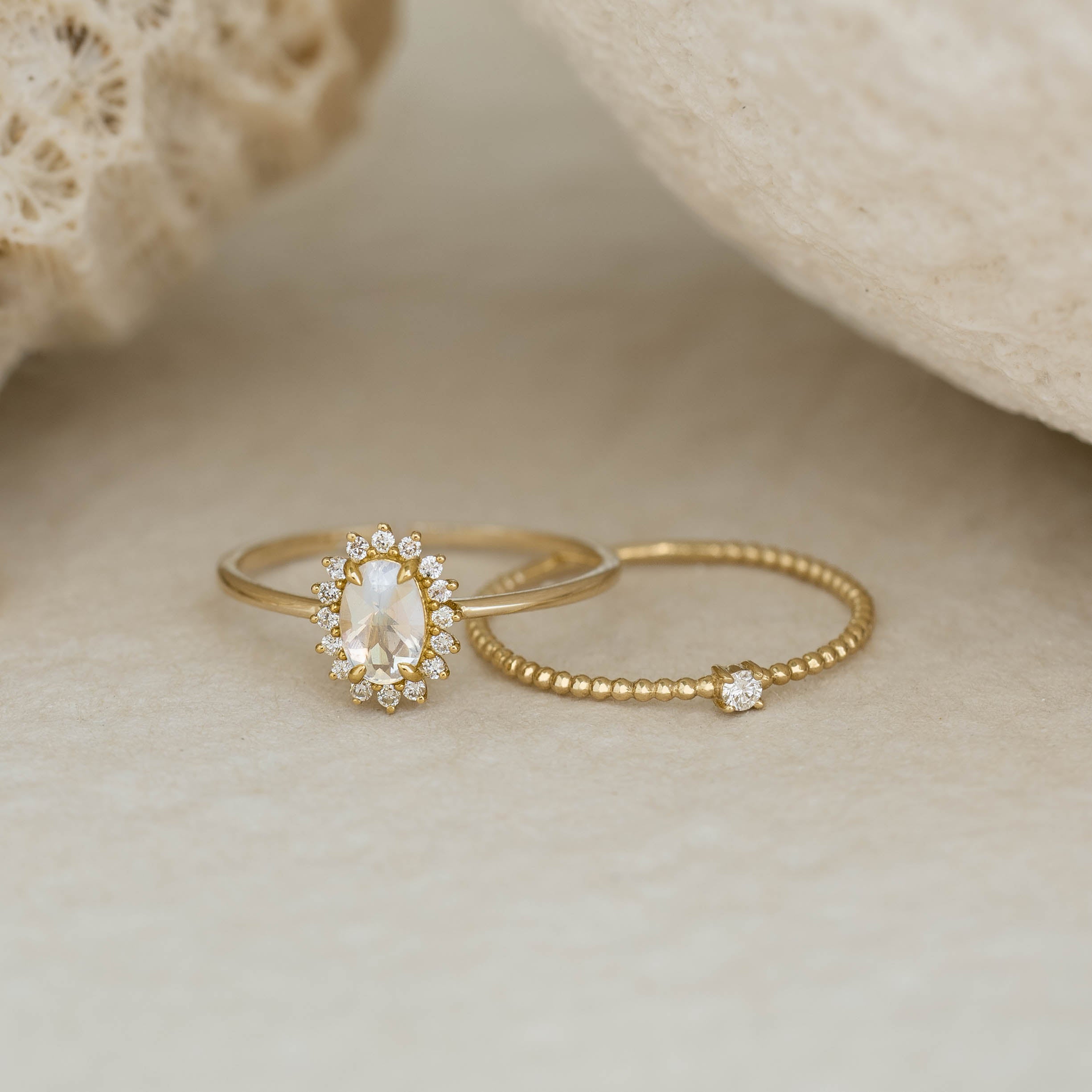 14K Gold Diamond Beaded Ring for Women - Elegant Natalie Style Stackable Band for Engagement, Wedding & Everyday Wear