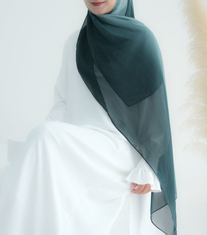 Premium Chiffon Emerald Ombre Rectangular Hijab Scarf - Elegant & Breathable for Daily Wear, Prayer, and Special Occasions