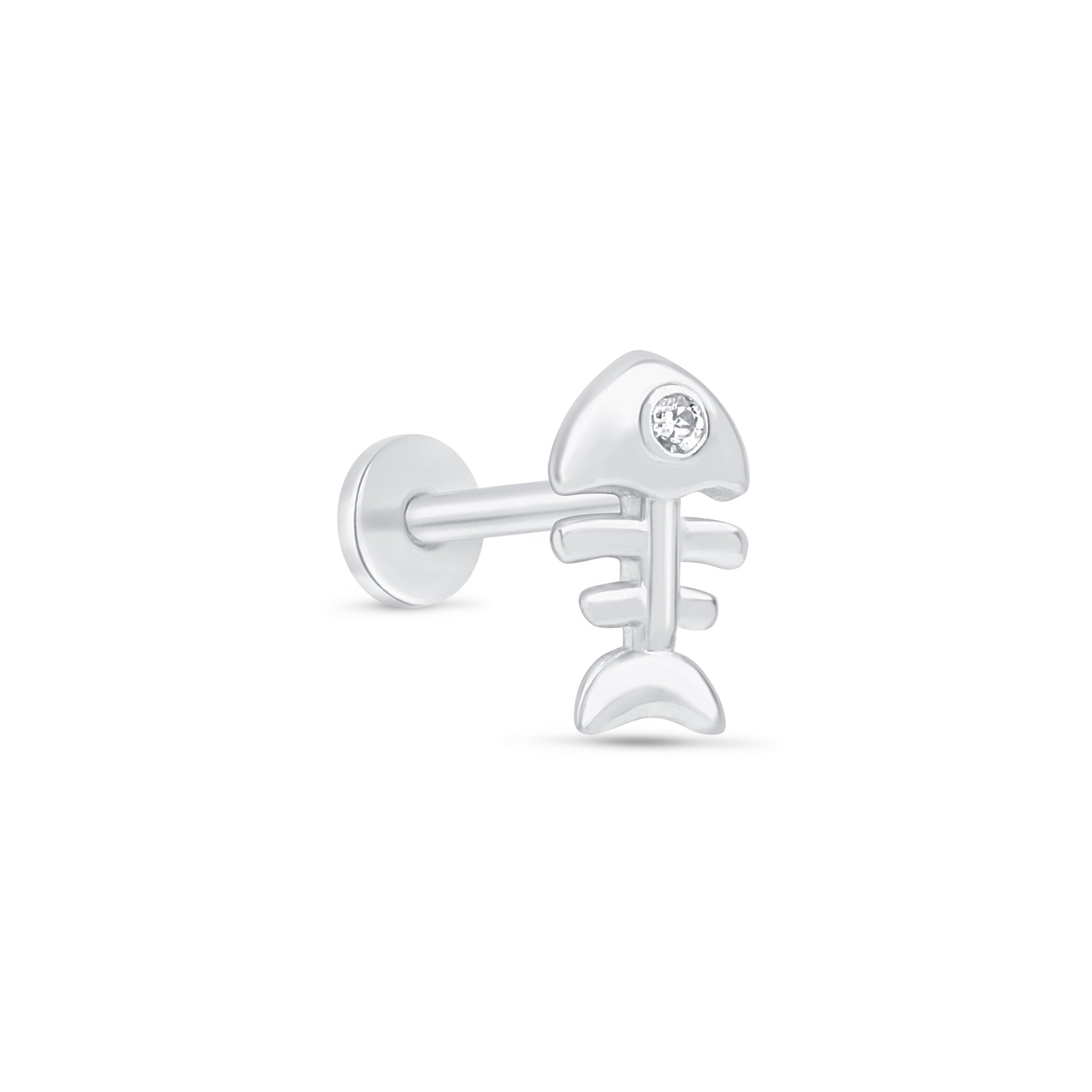 14k White Gold Fishbone Flat Back Stud Earrings - Hypoallergenic & Durable for Everyday Wear, Parties & Special Occasions