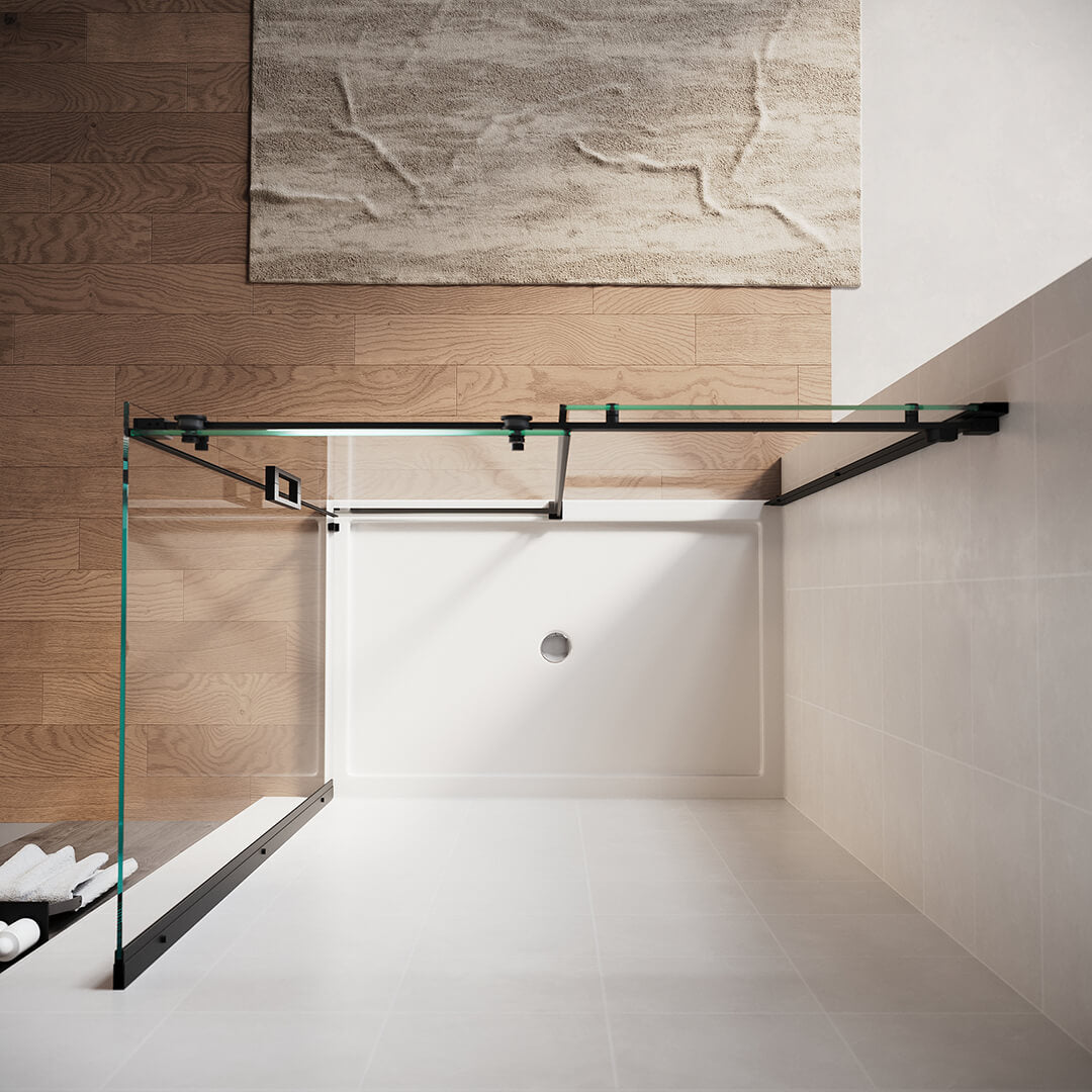 Elegant Frameless Sliding Shower Screen - Black Luxury Bathroom Glass Door for Modern Home & Spa Experience