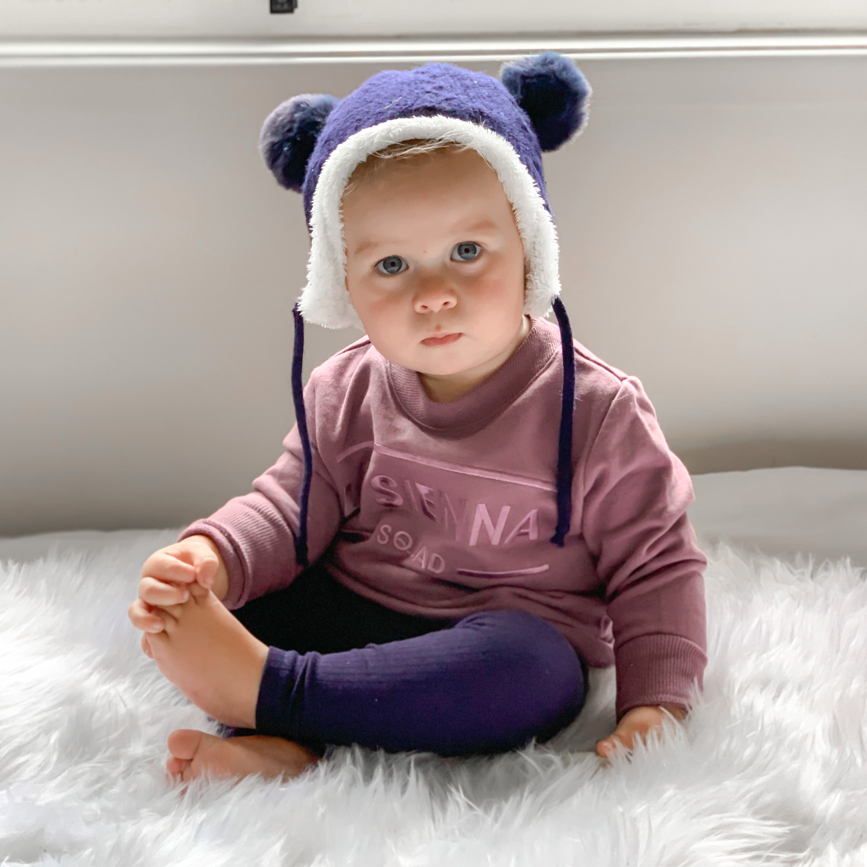 Fur Bear Beanie Hat - Soft Winter Knit Cap for Men & Women - Navy Blue - Cozy Cold Weather Accessory for Outdoor Activities, Skiing, and Casual Wear