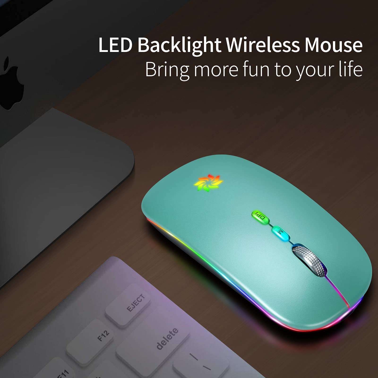 KBCASE Slim Silent Wireless Mouse - 2.4G Rechargeable LED Mouse for Laptop, MacBook, iPad, Chromebook with USB & Type-C Receiver - Perfect for Office, Home, and Travel Use